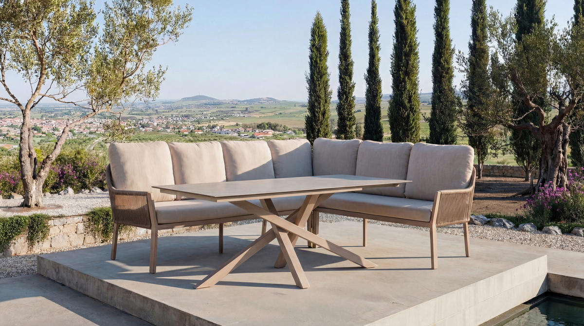 LOUNGEGARNITUR  - Weiss/Champagner, Modern, Textil/Metall (255/205cm) - Tierra Outdoor