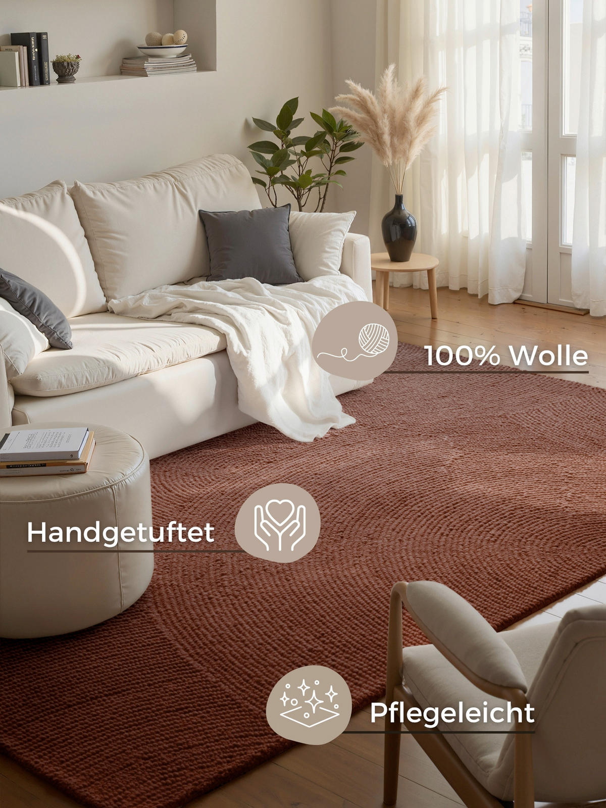WOLLTEPPICH 80/150 cm Calmio Rotbraun rechteckig  - Rotbraun, Basics, Textil (80/150cm) - Hanse Home