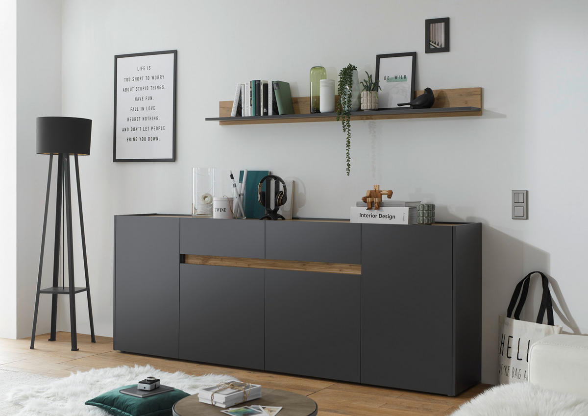 SIDEBOARD  223/86/40 cm 2 Schublade(n)  - Anthrazit/Eiche Wotan, Design, Holzwerkstoff/Kunststoff (223/86/40cm) - Modante