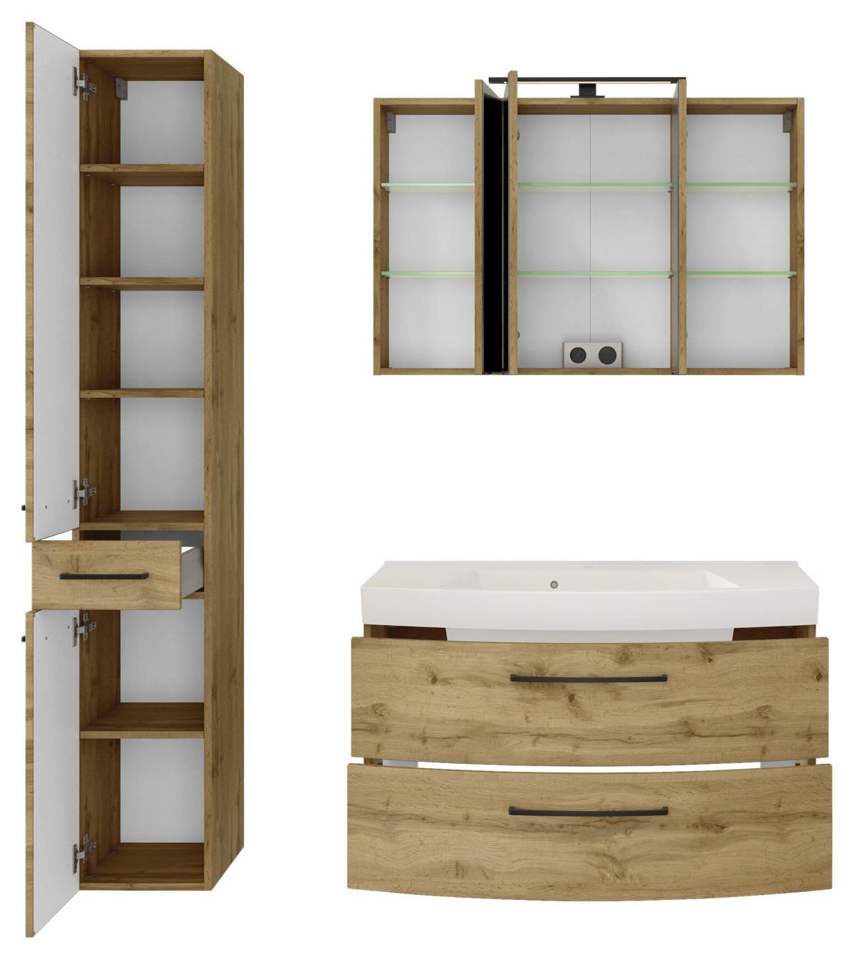 BADEZIMMER  in 130 cm  - Eichefarben/Weiß, MODERN, Holzwerkstoff/Stein (130cm) - Held
