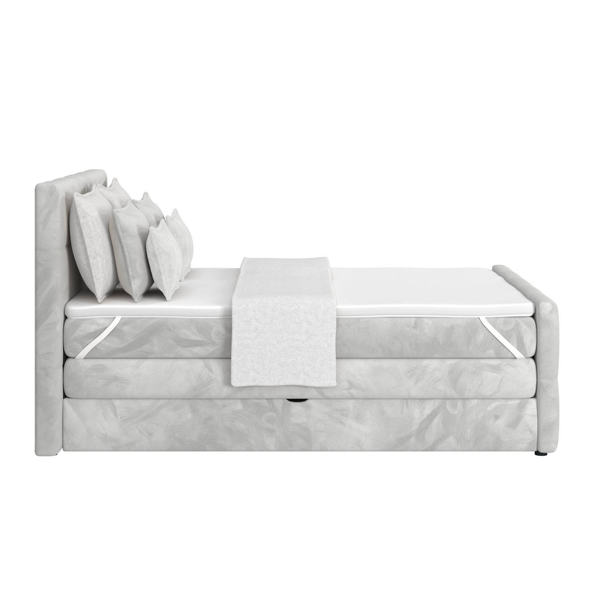 BOXSPRINGBETT 140/200 cm,  in Hellgrau, gepolstertes Kopfteil, Bettkasten, Topper, Matratzen, H4 + H4 = sehr fest  - Hellgrau, KONVENTIONELL, Holz/Holzwerkstoff (140/200cm) - Luca Bessoni