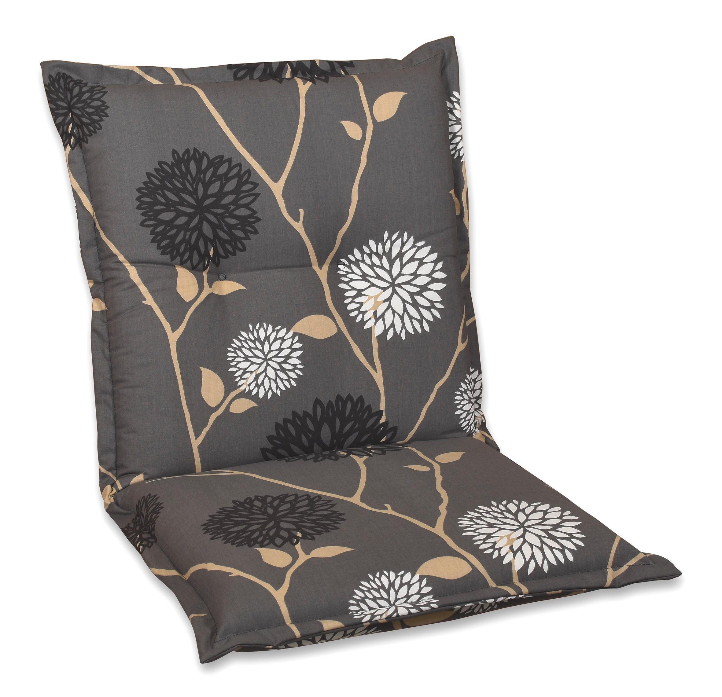 SESSELAUFLAGE in Schwarz, Weiß, Dunkelgrau, Beige Blume  - Dunkelgrau/Beige, Basics, Textil (50/9/100cm)