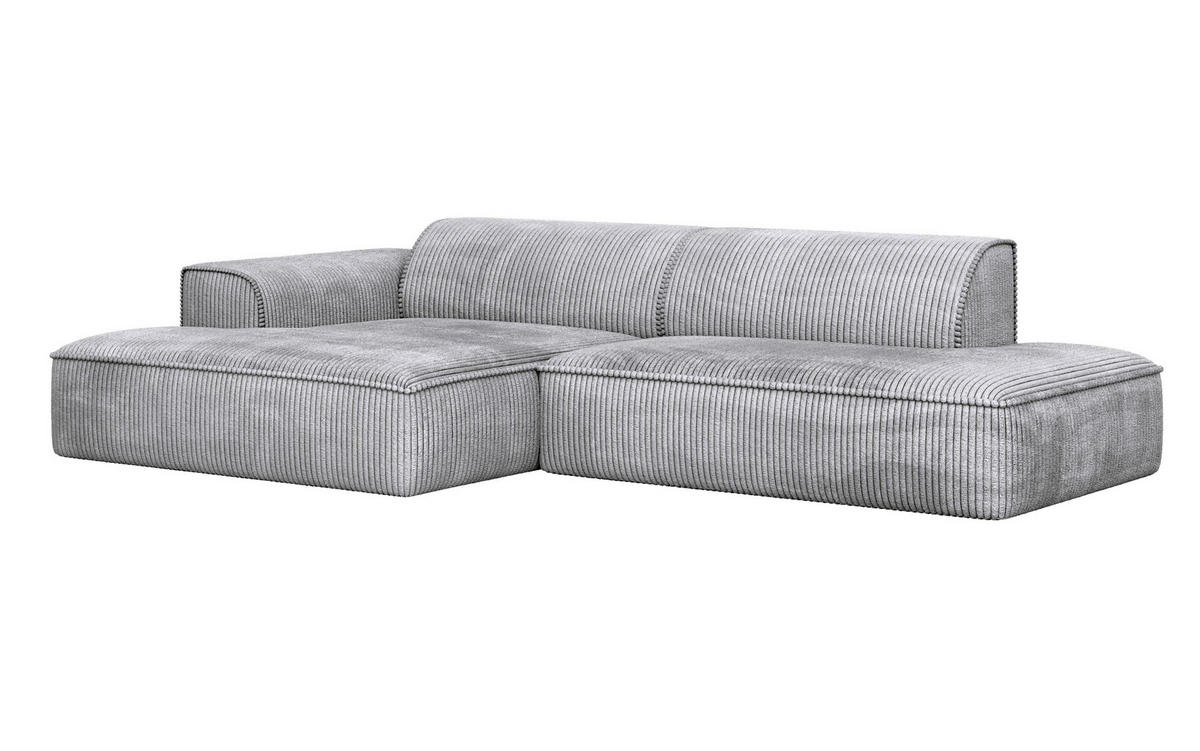 ECKSOFA BILLUND Hellgrau Cord Nierenkissen  - Hellgrau/Schwarz, KONVENTIONELL, Kunststoff/Textil (294/165cm) - Livetastic