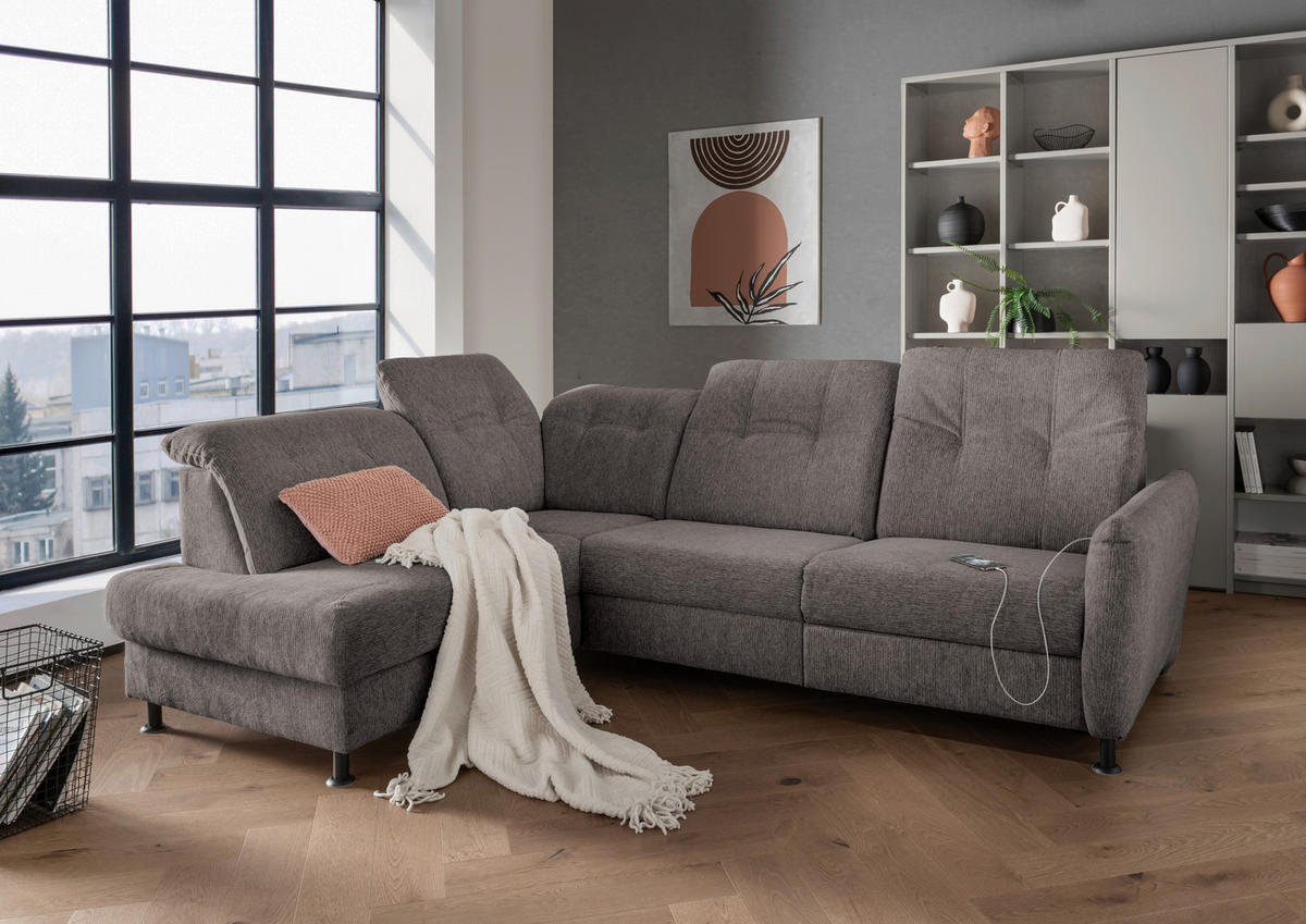 ECKSOFA in Chenille Graubraun  198/270 cm  - Graubraun/Schwarz, MODERN, Textil/Metall (198/270cm) - Livetastic