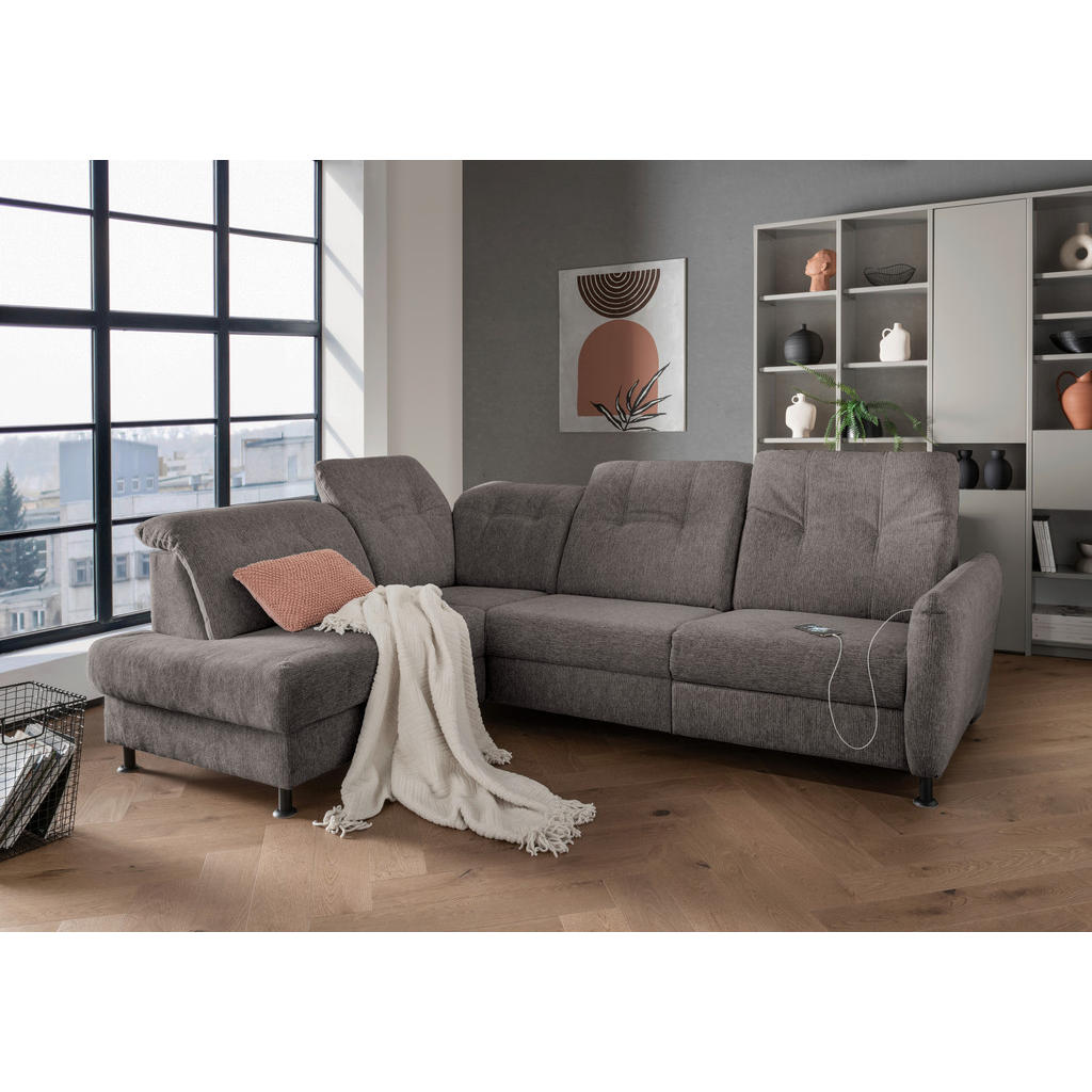 Thumbnail - Livetastic Ecksofa, Graubraun, Textil, Uni, 3-Sitzer, L-Form, 270x198 cm, Made in Europe, seitenverkehrt erhältlich, Rüc...