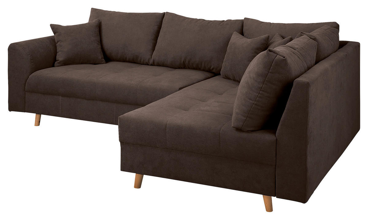 ECKSOFA inkl. Hocker Ariella Graubraun Mikrofaser  - Graubraun/Naturfarben, Design, Holz/Textil (161/231cm) - Livetastic