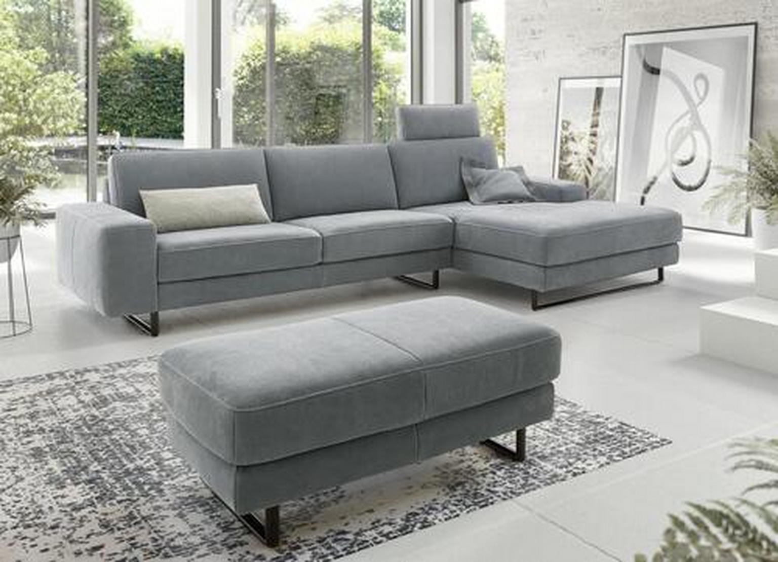 ECKSOFA Grau Echtleder 324/167 cm - Einrichtungsbeispiel