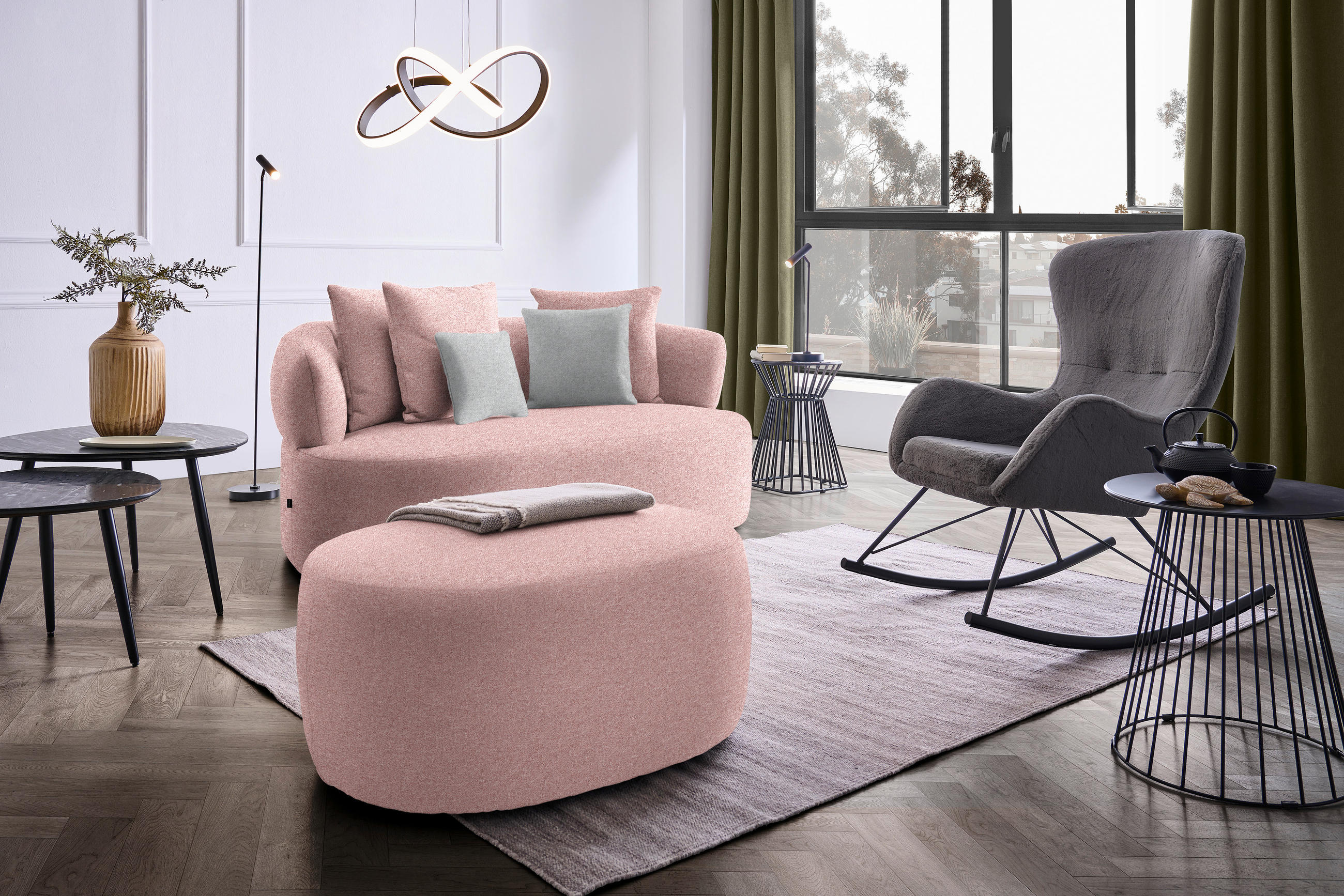 2-SITZER-SOFA in Flachgewebe Altrosa - Schwarz/Altrosa, MODERN, Kunststoff/Textil (177/86/105cm) - Hom`in