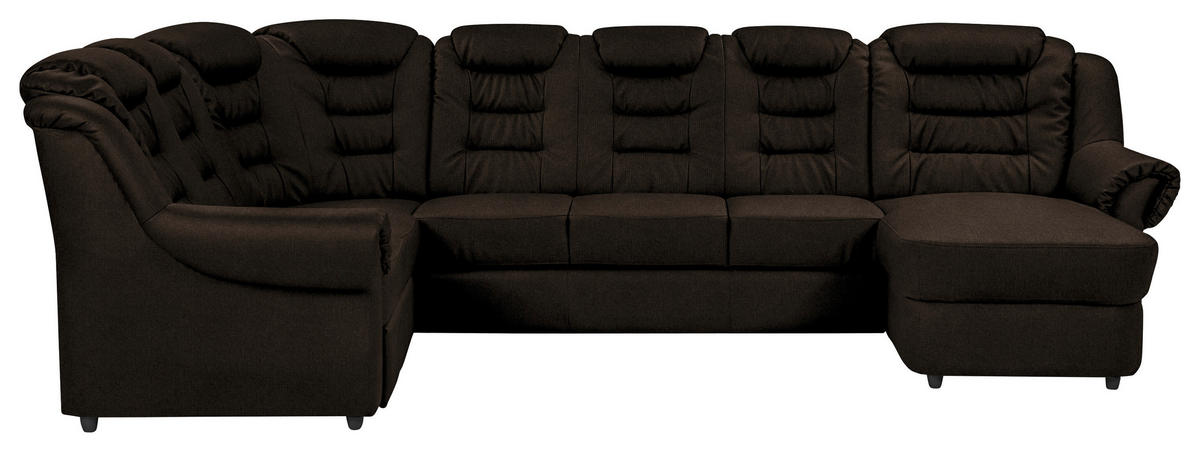 WOHNLANDSCHAFT Braun Chenille  - Schwarz/Braun, KONVENTIONELL, Kunststoff/Textil (216/333/165cm) - Livetastic