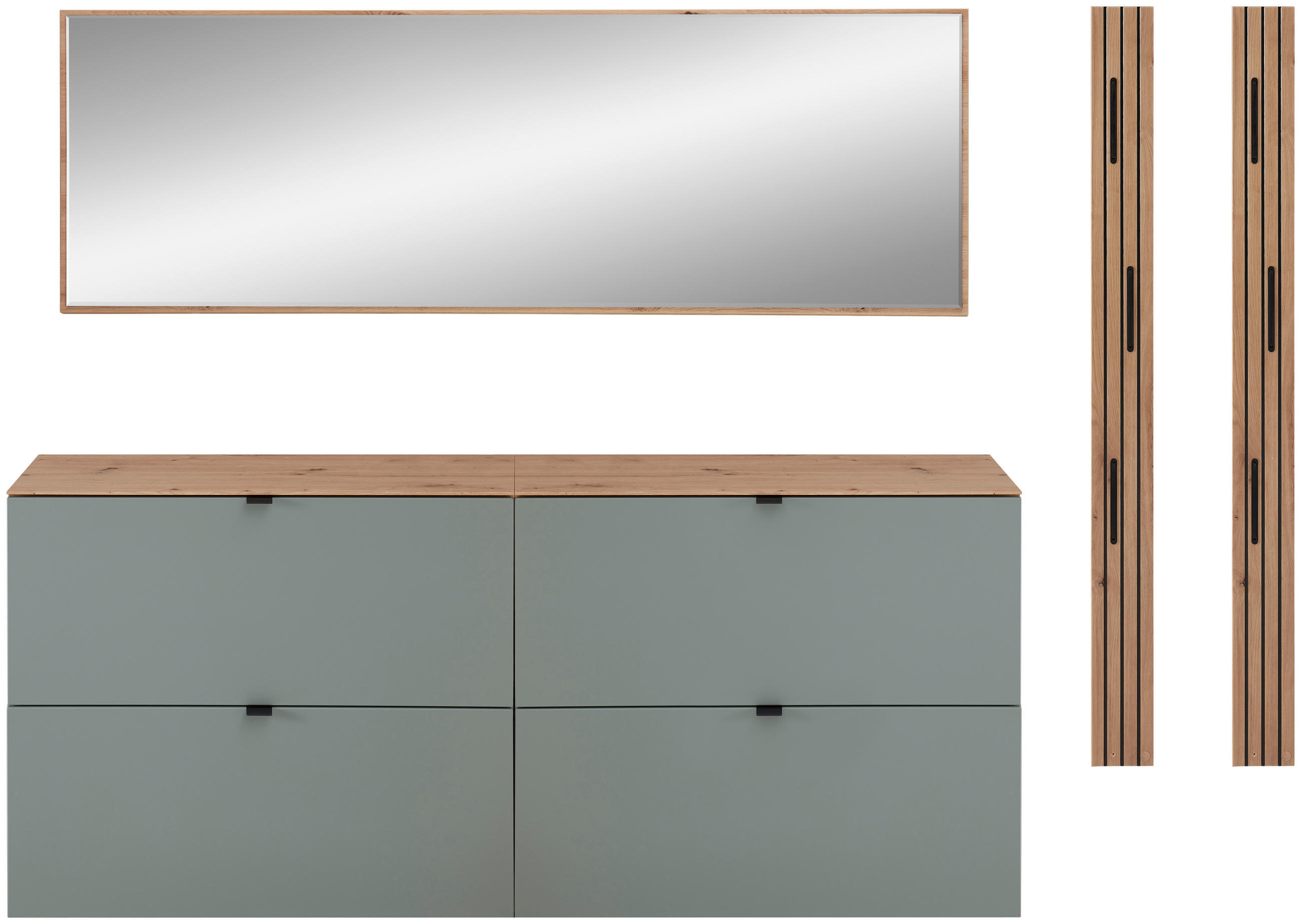 Voleo Garderobe Salbeigrün, Eiche Artisan 255x179x37 cm
