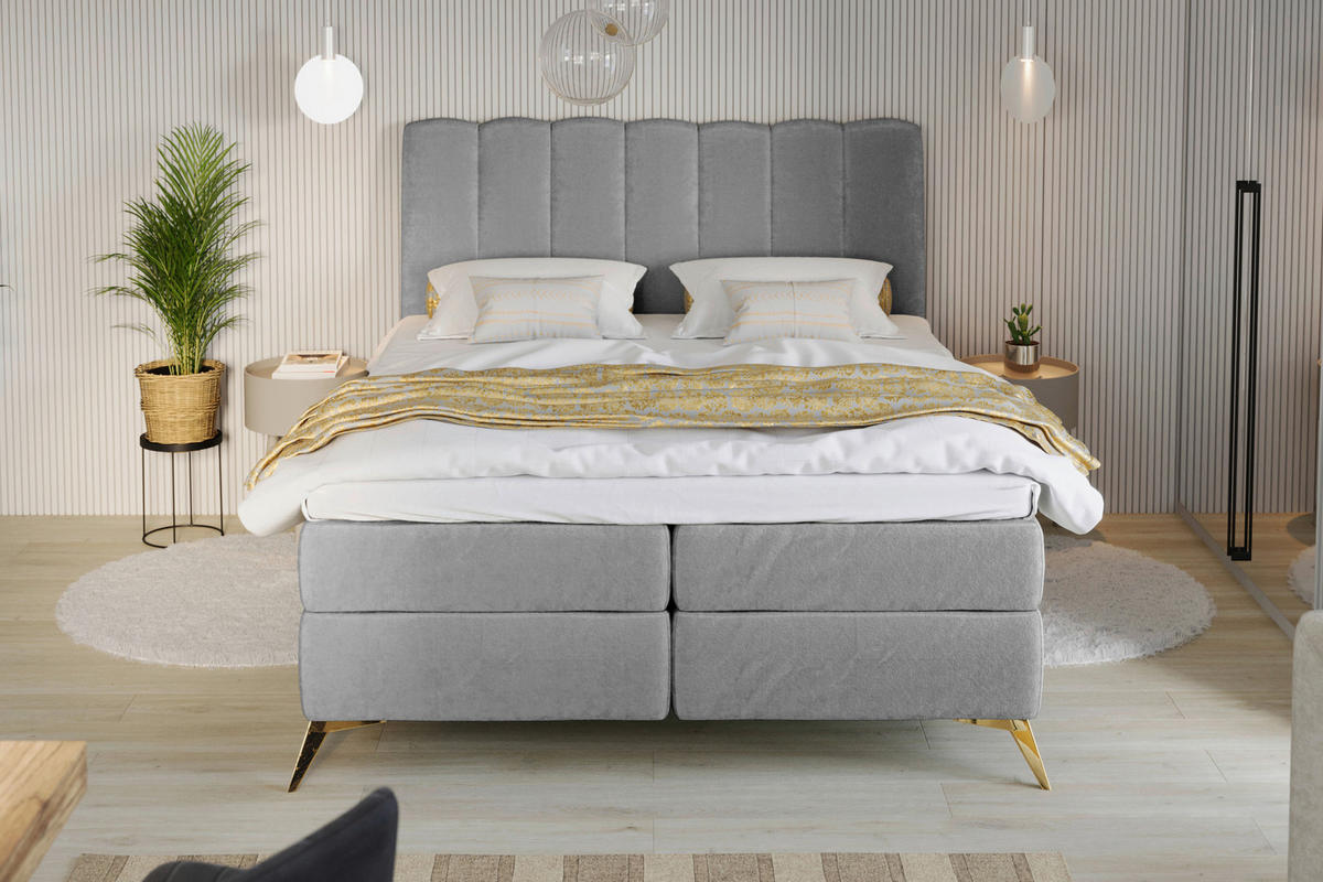 BOXBETT 120/200 cm  Grau  - Goldfarben/Schwarz, Basics, Kunststoff/Textil (120/200cm) - Livetastic