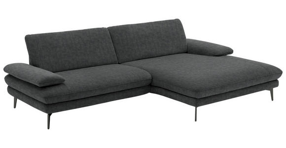 ECKSOFA in Velours Anthrazit 284/184 cm - Anthrazit/Schwarz, Design, Textil/Metall (284/184cm) - Dieter Knoll