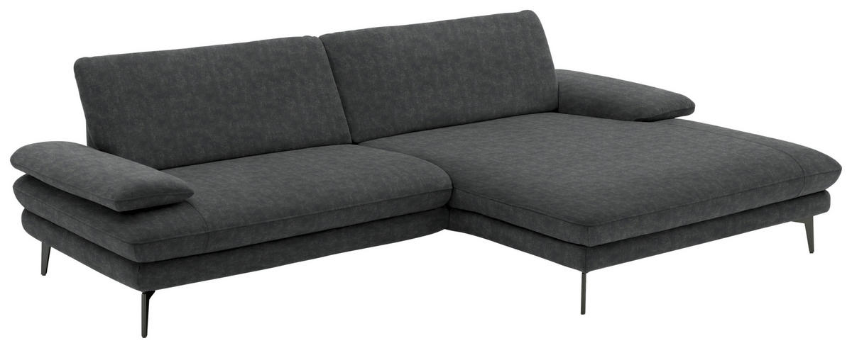 ECKSOFA in Velours Anthrazit  - Anthrazit/Schwarz, Design, Textil/Metall (284/184cm) - Dieter Knoll