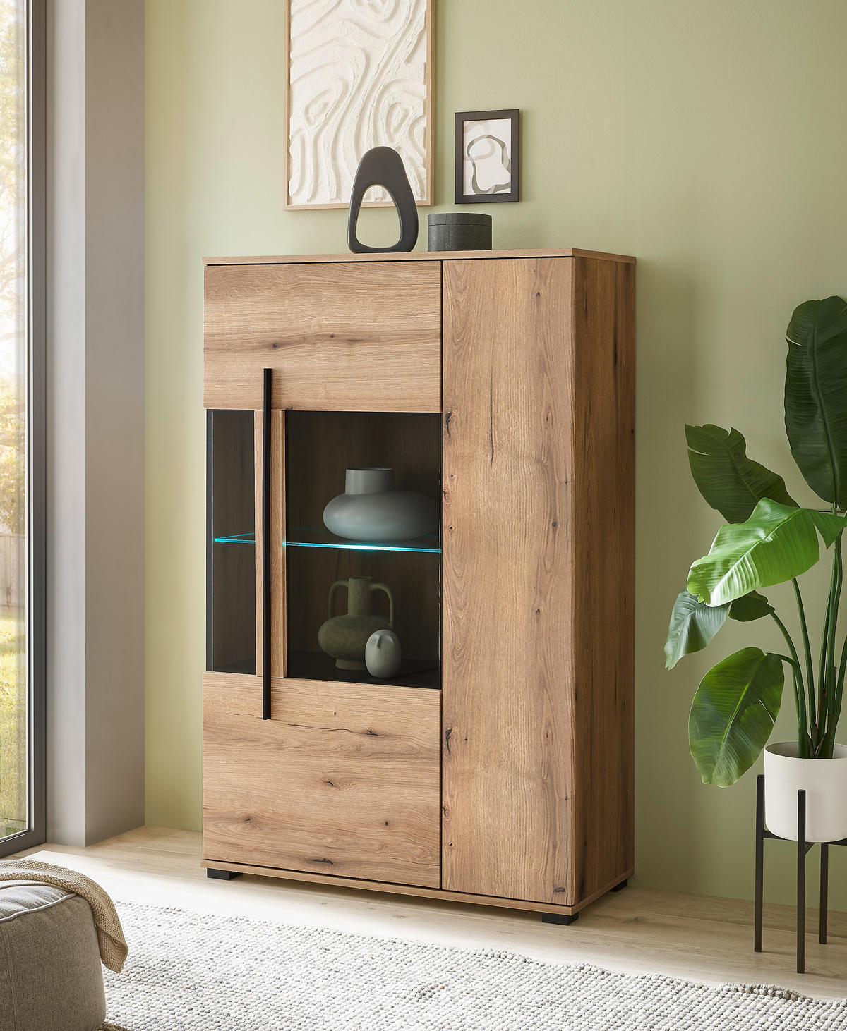 VITRINE  in Eichefarben  - Eichefarben/Schwarz, Design, Glas/Holzwerkstoff (90/140/37cm) - Livetastic