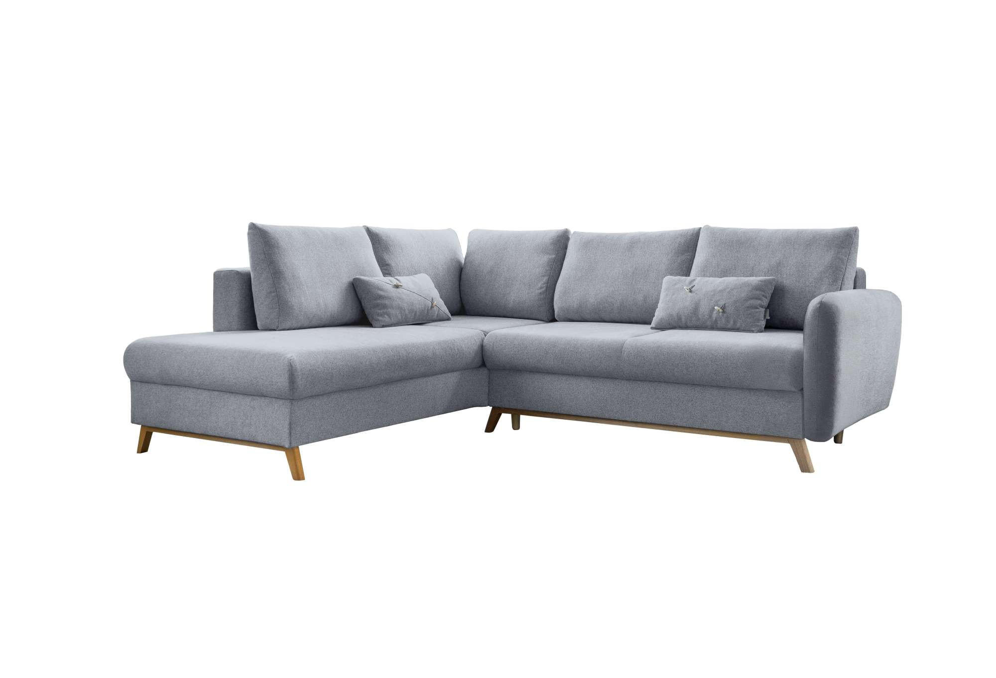 ROHOVÁ SEDAČKA, textil, světle šedá - světle šedá/přírodní barvy, dřevo/textil (202/242cm) - MID.YOU