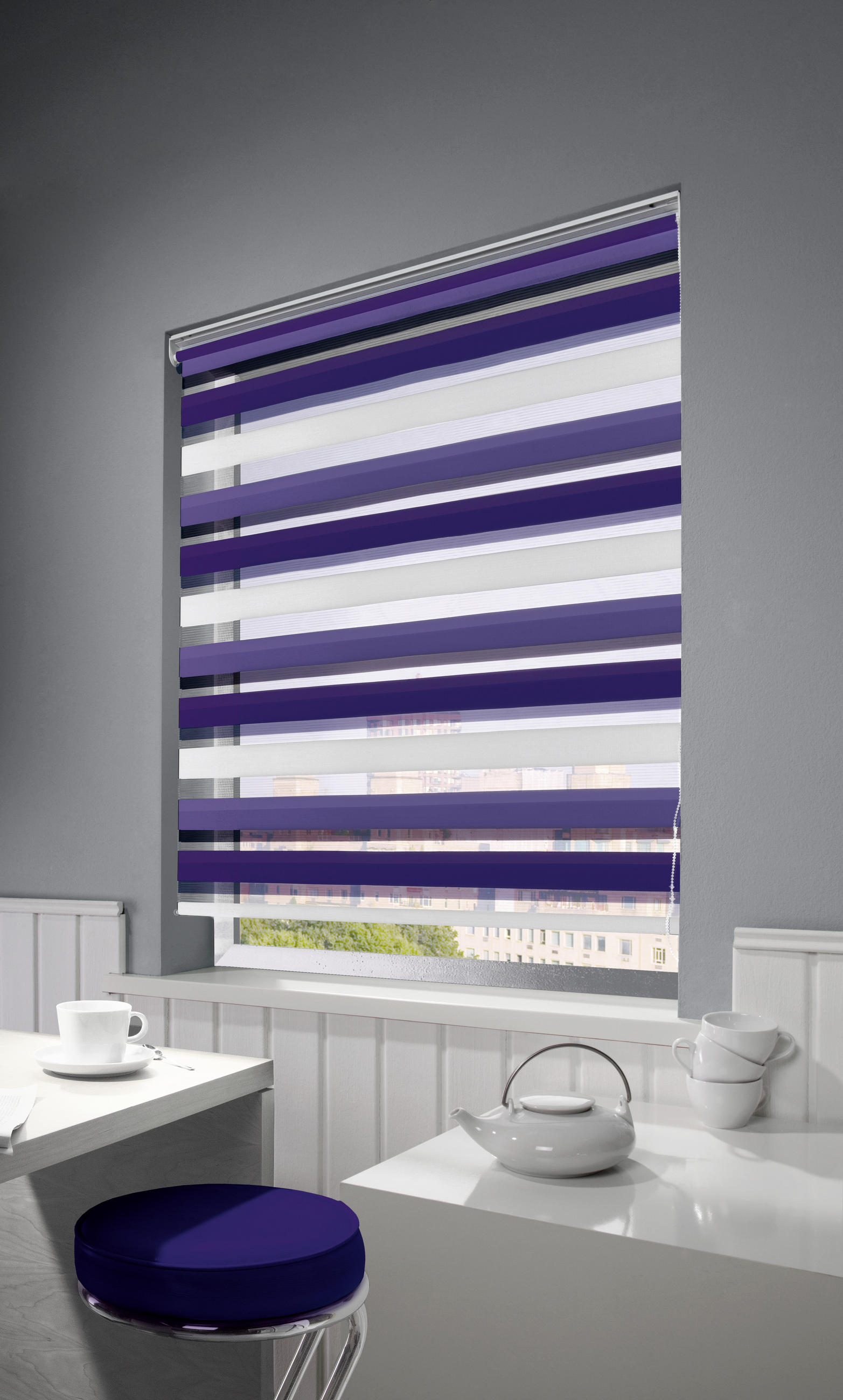 DOPPELROLLO   80/210 cm    - Violett/Weiß, Basics, Textil (80/210cm)
