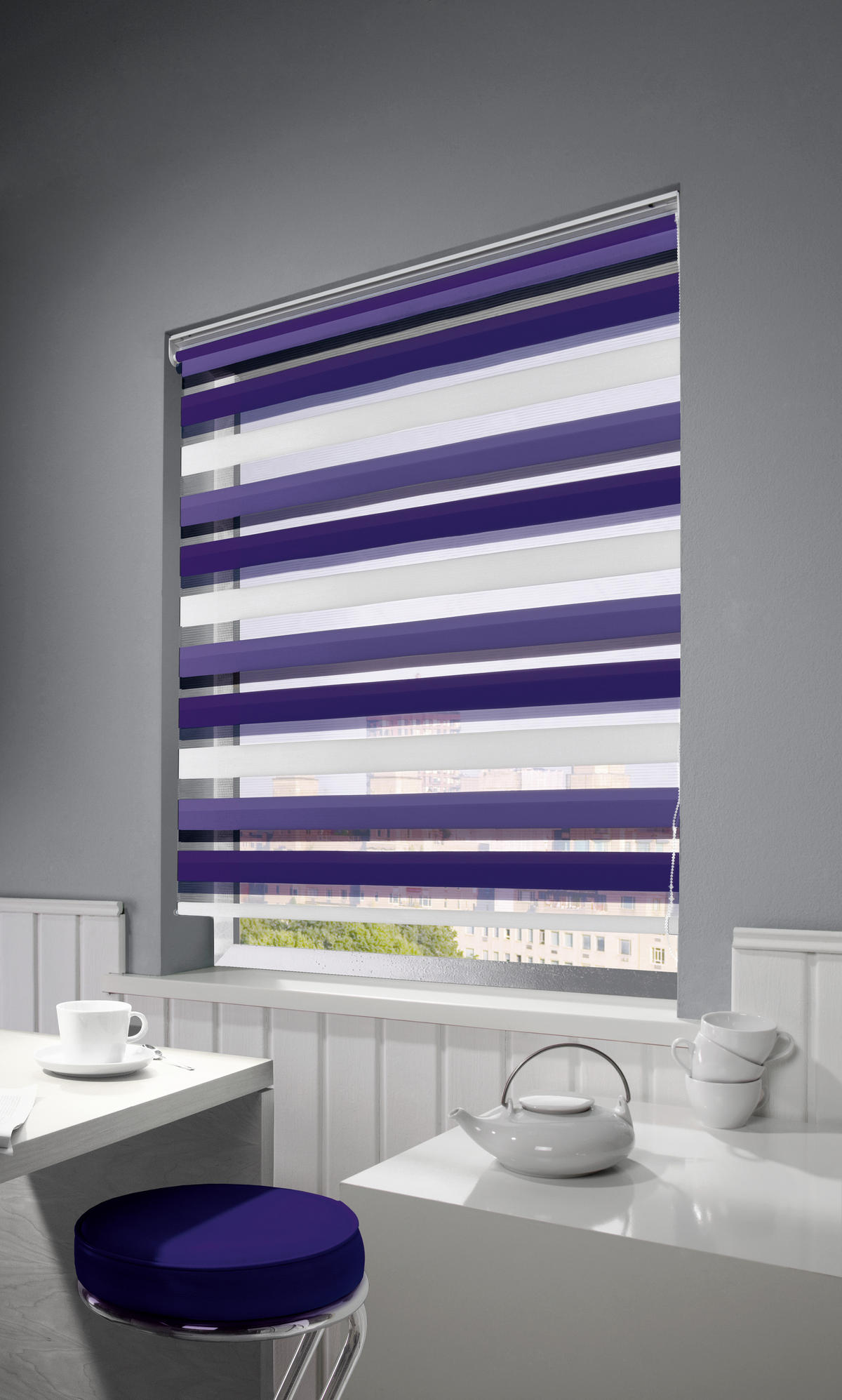 DOPPELROLLO  halbtransparent   60/160 cm   - Violett/Weiß, Basics, Textil (60/160cm)