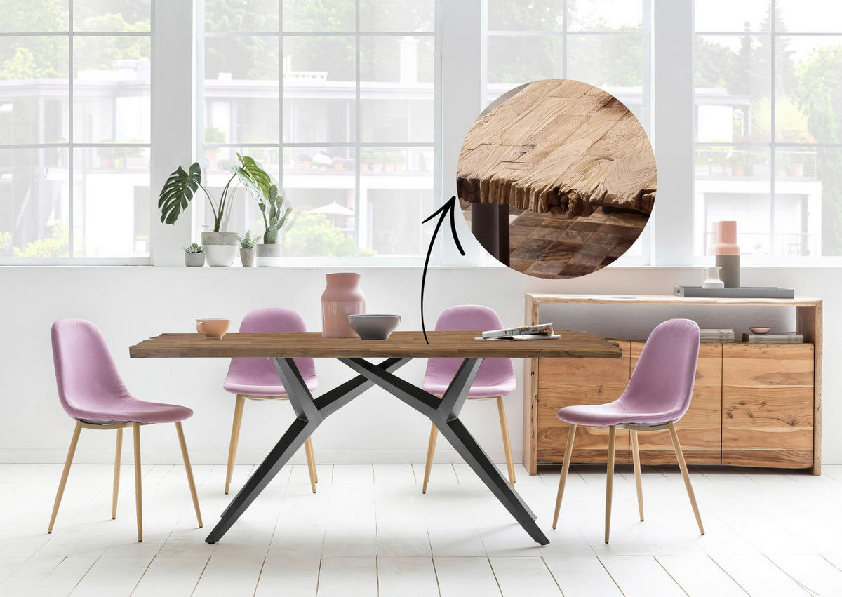 ESSTISCH 160/90/73,5 cm Echtholz  Holz, Metall rechteckig Naturfarben, Schwarz  - Schwarz/Naturfarben, MODERN, Holz/Metall (160/90/73,5cm) - MID.YOU