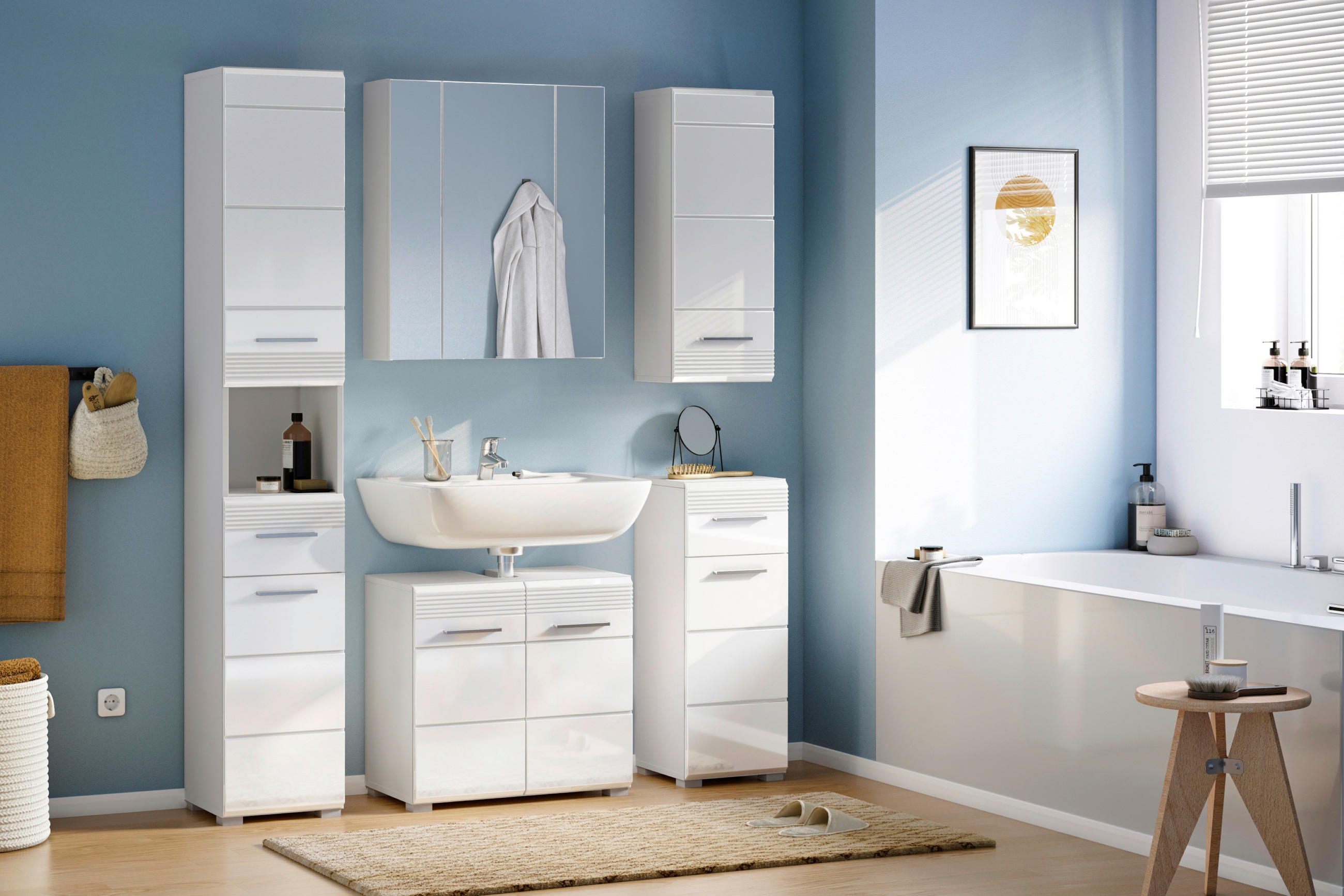 OMARA Z OGLEDALOM 60/70/18 cm  - bela, Moderno, steklo/leseni material (60/70/18cm) - MID.YOU