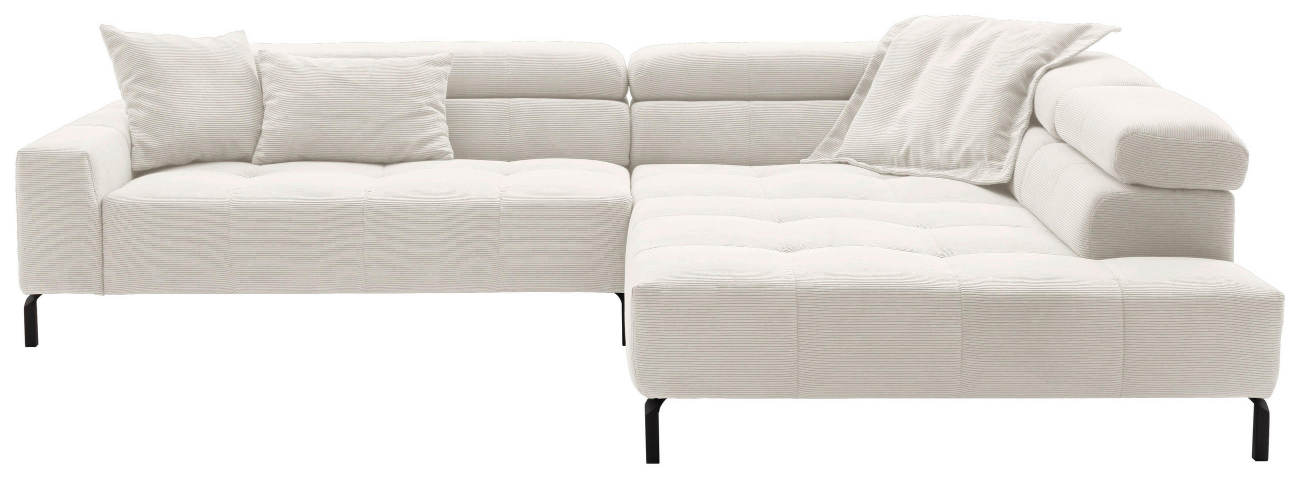 ECKSOFA in Feincord Weiss  - Weiss/Schwarz, Konventionell, Textil/Metall (311/219cm) - Hom`in