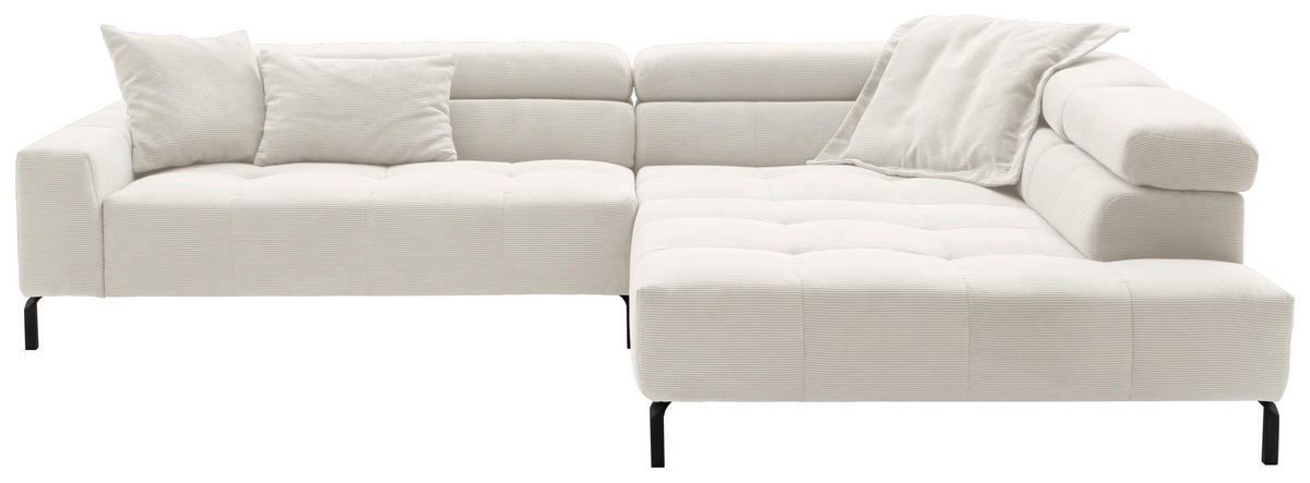 ECKSOFA in Feincord Weiss  - Weiss/Schwarz, Konventionell, Textil/Metall (311/219cm) - Hom`in