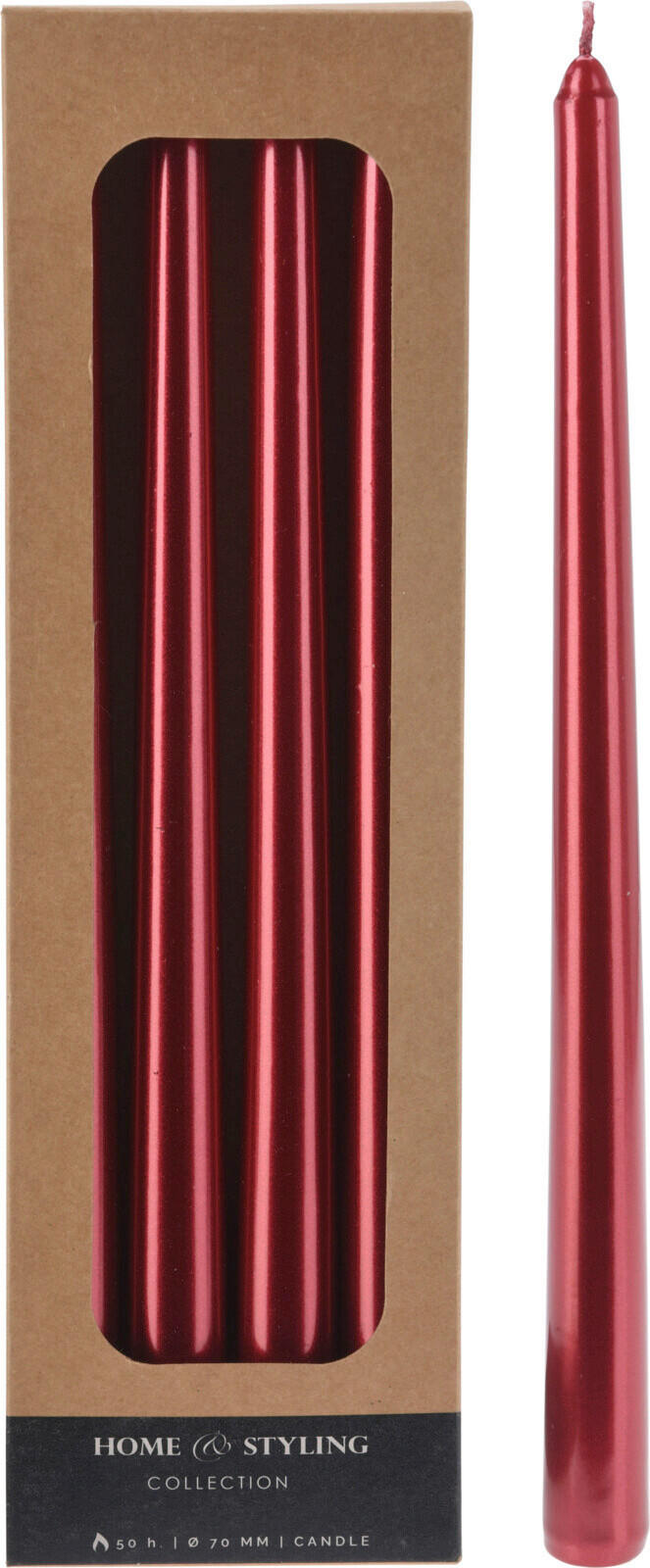 SADA DLOUHÝCH SVÍČEK - červená, Basics, přírodní materiály (9,4/2,6/30,6cm)