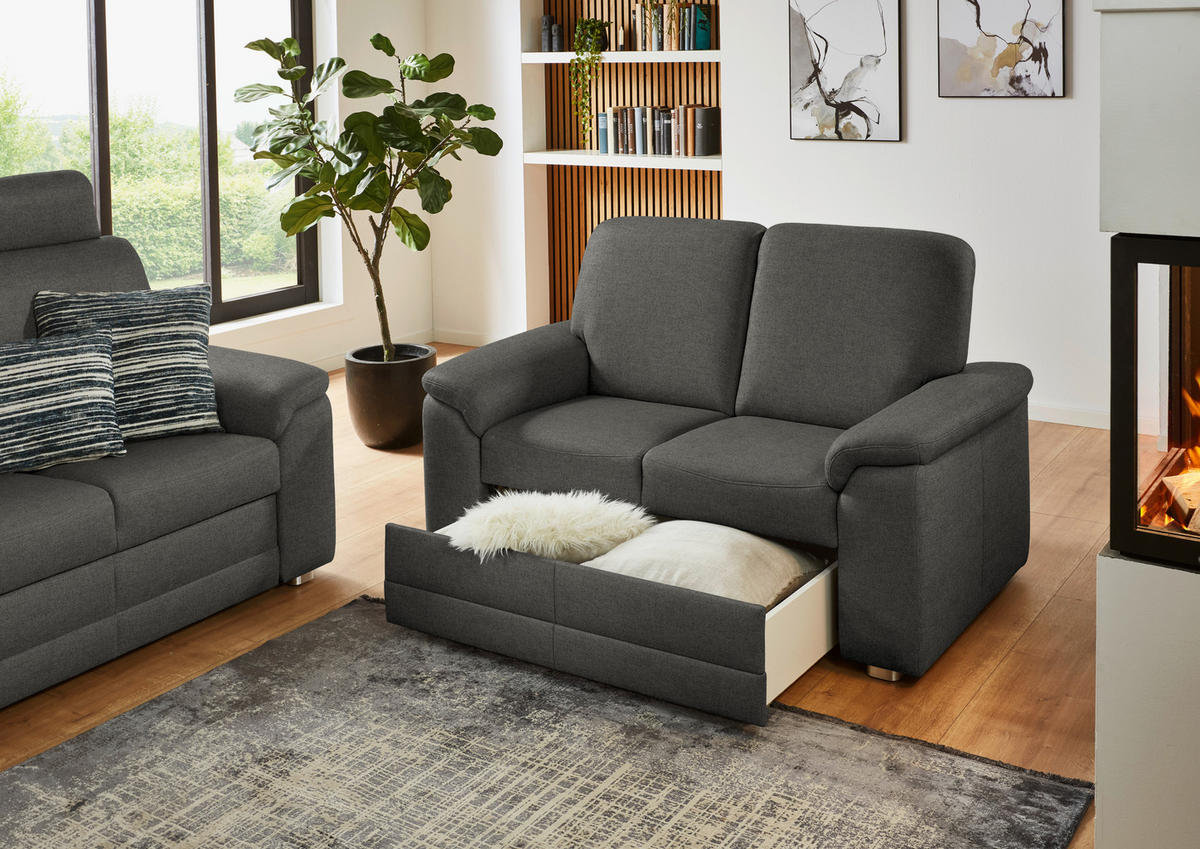 2-SITZER-SOFA Chenille Grau  - Alufarben/Grau, Konventionell, Textil/Metall (156/96/89cm) - Beldomo Comfort