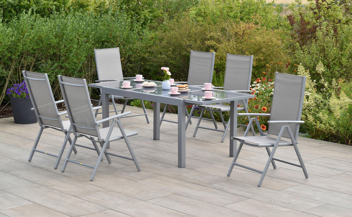 GARTENSET Aluminium  - Silberfarben/Braun, MODERN, Textil/Metall - Gardenson