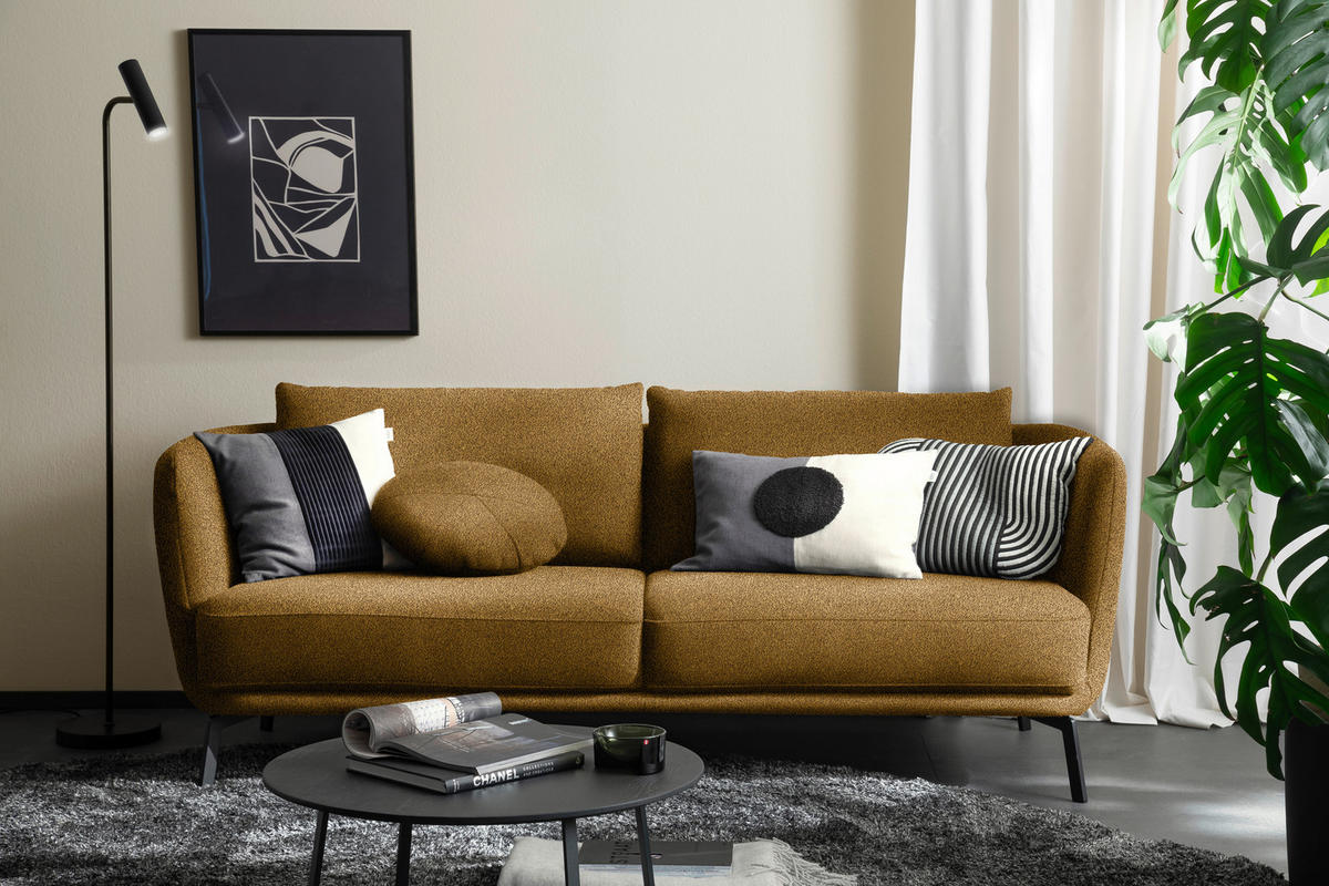 2,5-SITZER  in Flachgewebe Senfgelb  - Senfgelb/Schwarz, Design, Textil/Metall (190/71/91cm) - Schöner Wohnen