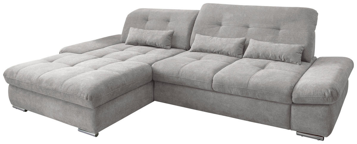 ECKSOFA in Chenille Grau  - Chromfarben/Grau, Design, Textil/Metall (196/300cm) - Livetastic