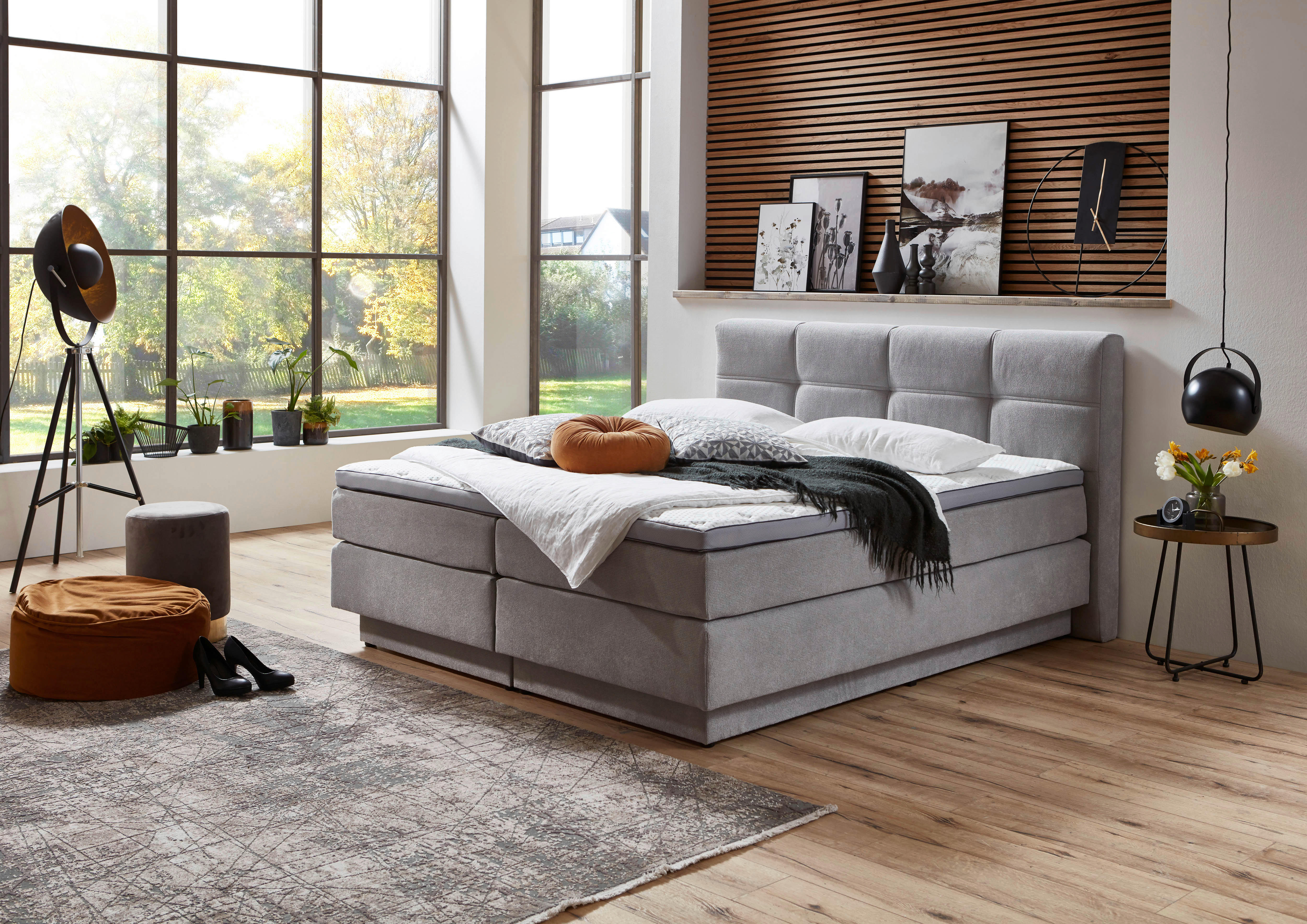 BOXSPRINGBETT 180/200 cm  in Hellgrau  - Hellgrau/Schwarz, Konventionell, Kunststoff/Textil (180/200cm) - Carryhome