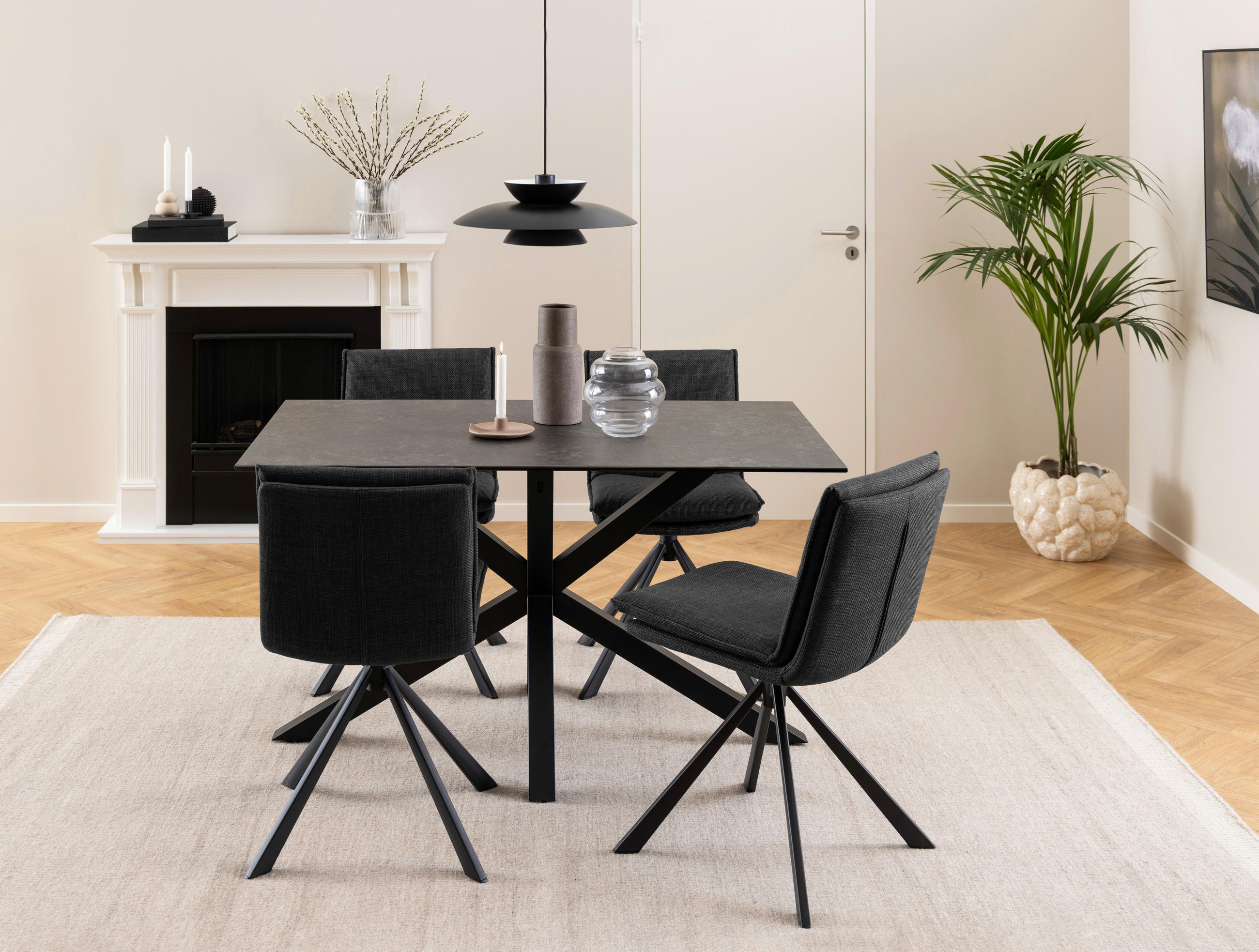 STUHL Webstoff Dunkelgrau  - Dunkelgrau/Schwarz, Design, Textil/Metall (47/85/59cm) - MID.YOU