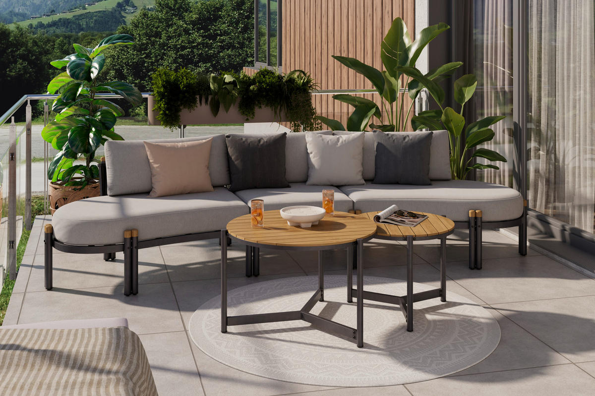 LOUNGE GARNITÚRA 3 részes   295/107/79 cm  - világosszürke/natúr színű, Design, fa/fém (295/107/79cm) - Ambia Garden