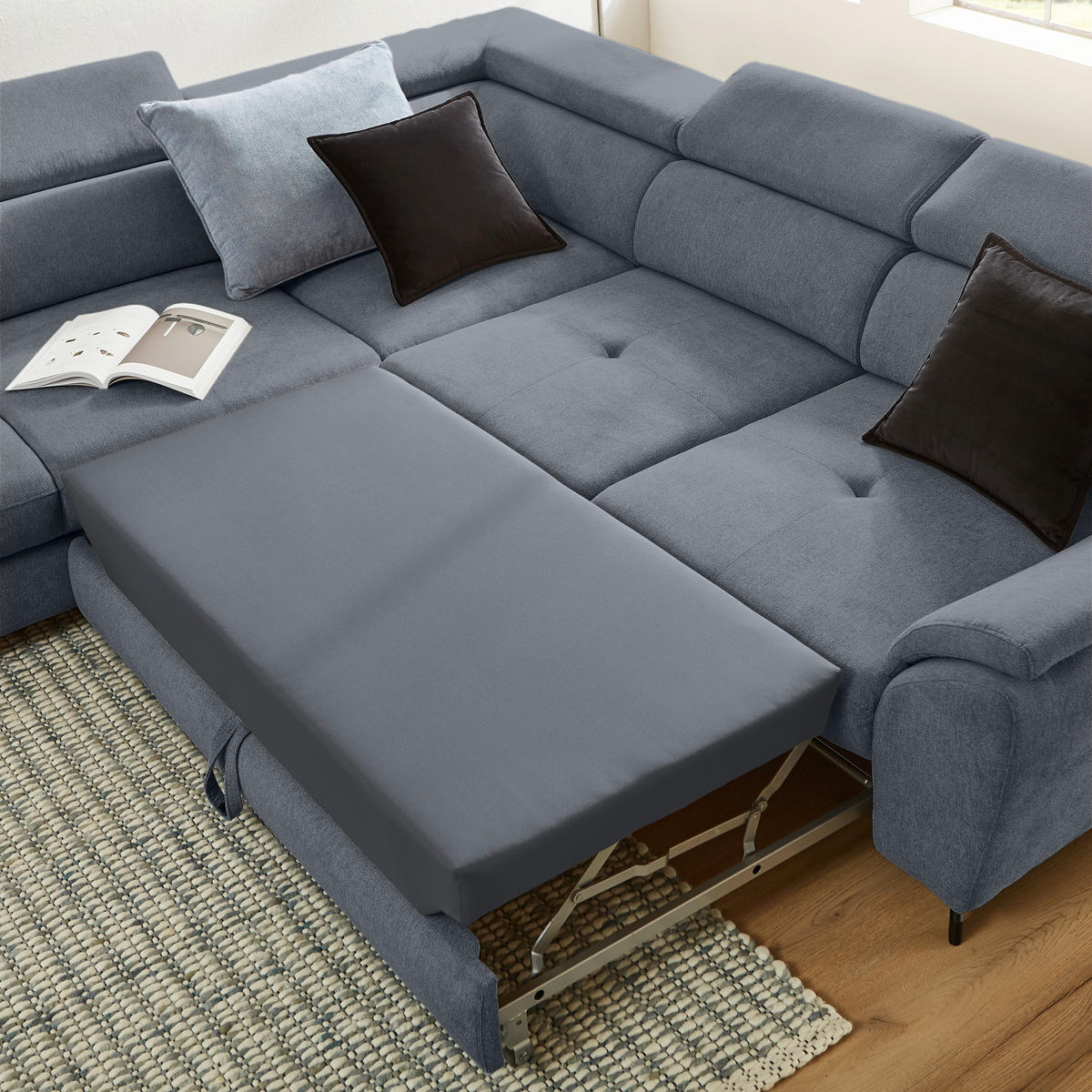 ECKSOFA in Webstoff Graphitfarben  - Schwarz/Graphitfarben, Design, Textil/Metall (237/277cm) - Stylife