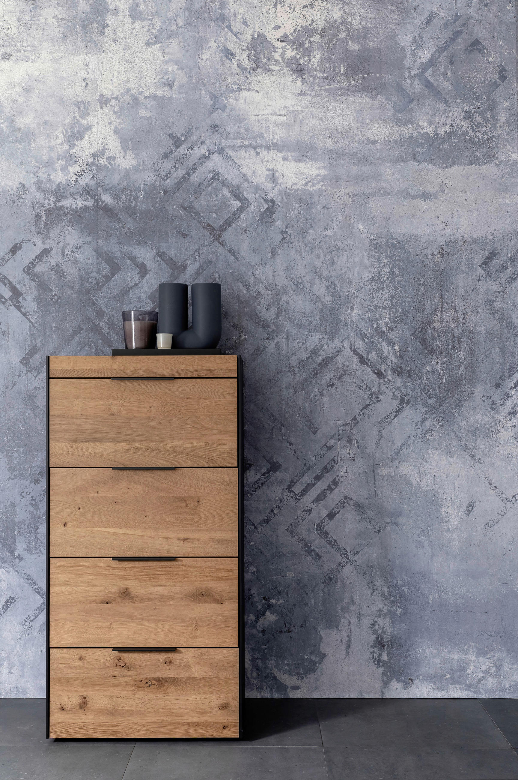Thumbnail - Schöner Wohnen Highboard Yoris,Anthrazit, Eiche, Metall, Kerneiche, massiv, 4 Schubladen, 63x124x44 cm, Goldenes M, Dgm,...