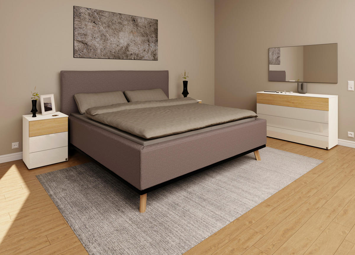 POLSTERBETT Matratze, Lattenrost, Bettkasten 180/200 cm  in Graubraun  - Eichefarben/Graubraun, Design, Holz/Textil (180/200cm) - Musterring