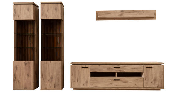 WOHNWAND 4-teilig  in Eichefarben  330/208/50 cm  - Eichefarben/Anthrazit, KONVENTIONELL, Glas/Holzwerkstoff (330/208/50cm) - Cantus