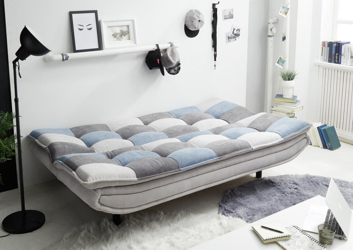 SCHLAFSOFA in Mikrovelours Blau, Silberfarben, Dunkelgrau  - Blau/Dunkelgrau, Basics, Holzwerkstoff/Kunststoff (188/90/89cm) - MID.YOU