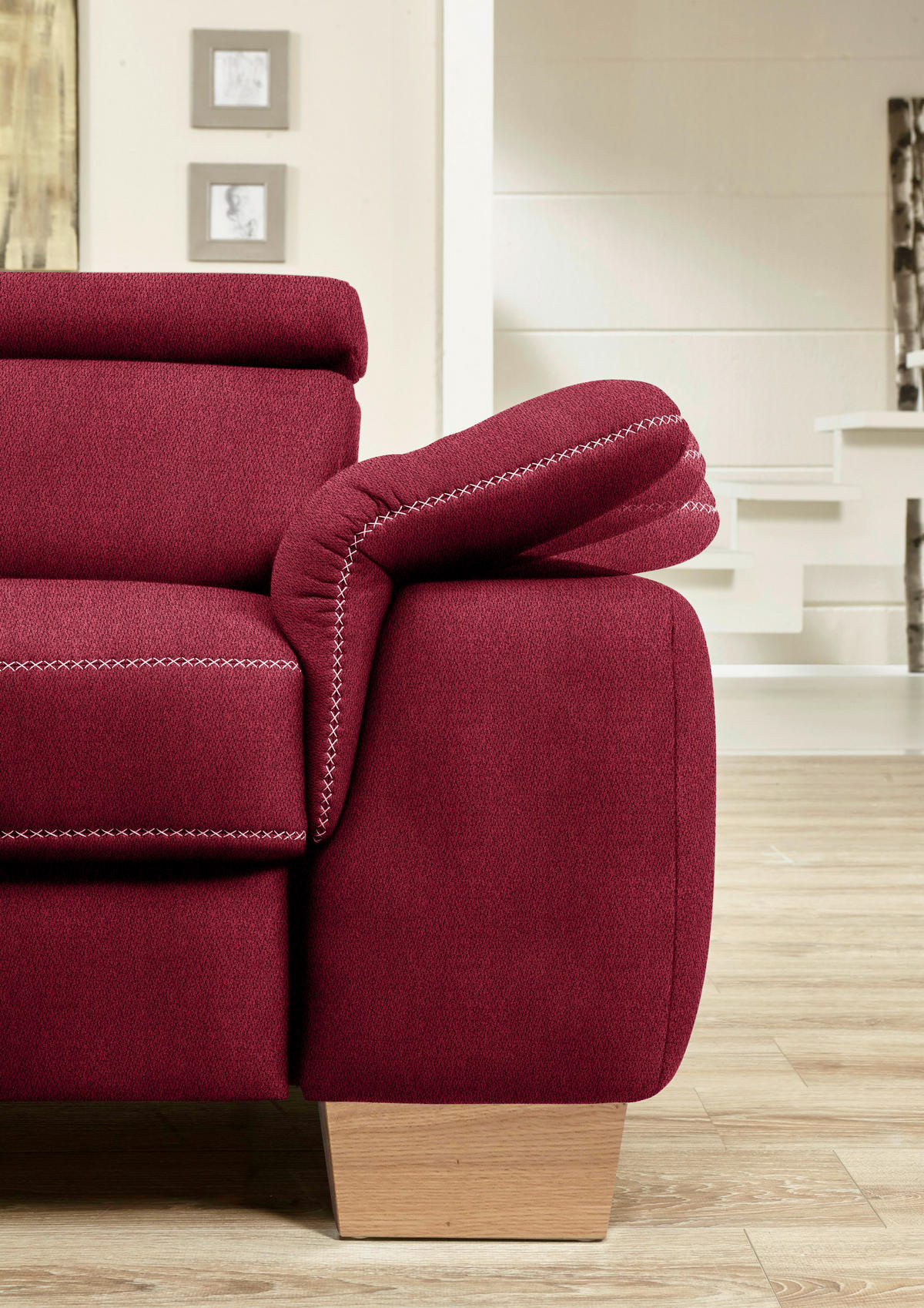 ECKSOFA in Mikrofaser Rot  273/226 cm  - Eichefarben/Beige, Natur, Holz/Textil (273/226cm) - Beldomo System