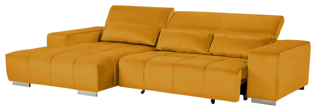 ECKSOFA Currygelb Velours  - Currygelb/Silberfarben, KONVENTIONELL, Textil/Metall (186/307cm) - Livetastic