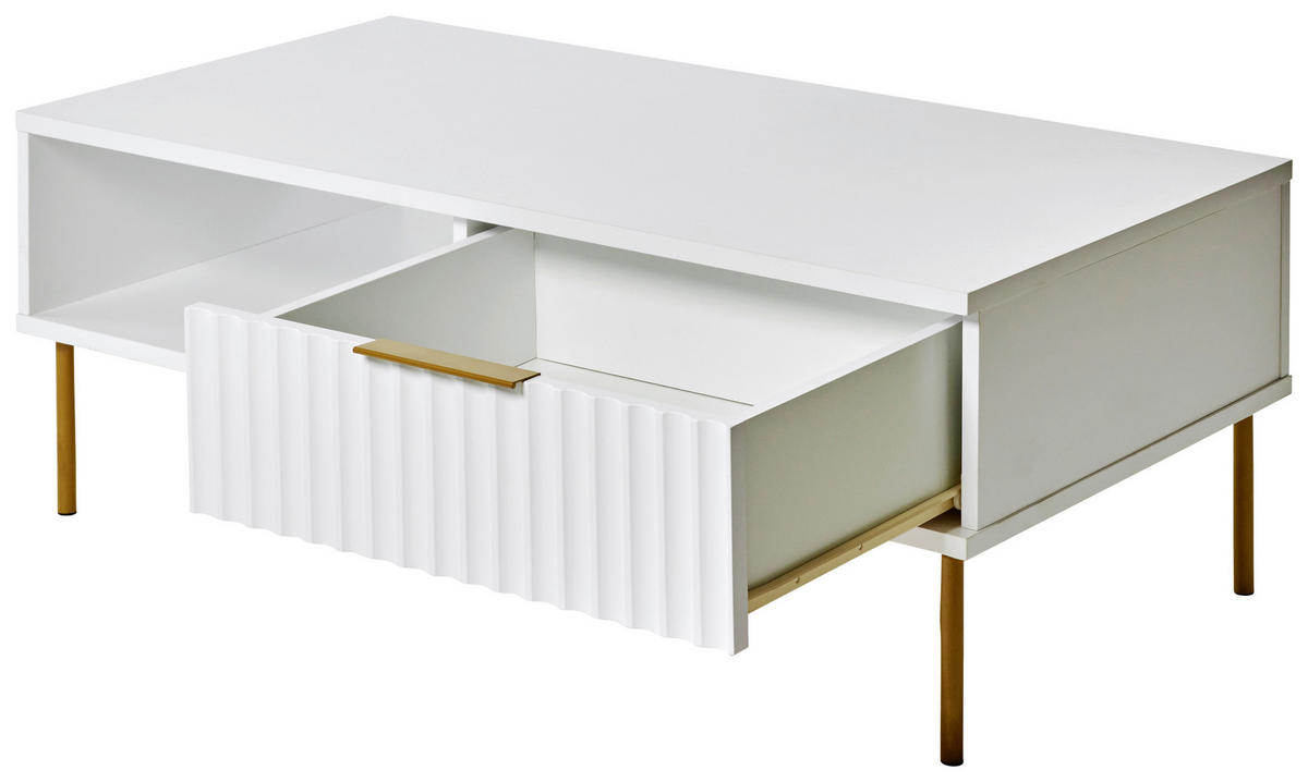 COUCHTISCH in Metall, Holzwerkstoff 108/55/39 cm  - Weiss/Goldfarben, Modern, Holzwerkstoff/Metall (108/55/39cm) - Livetastic