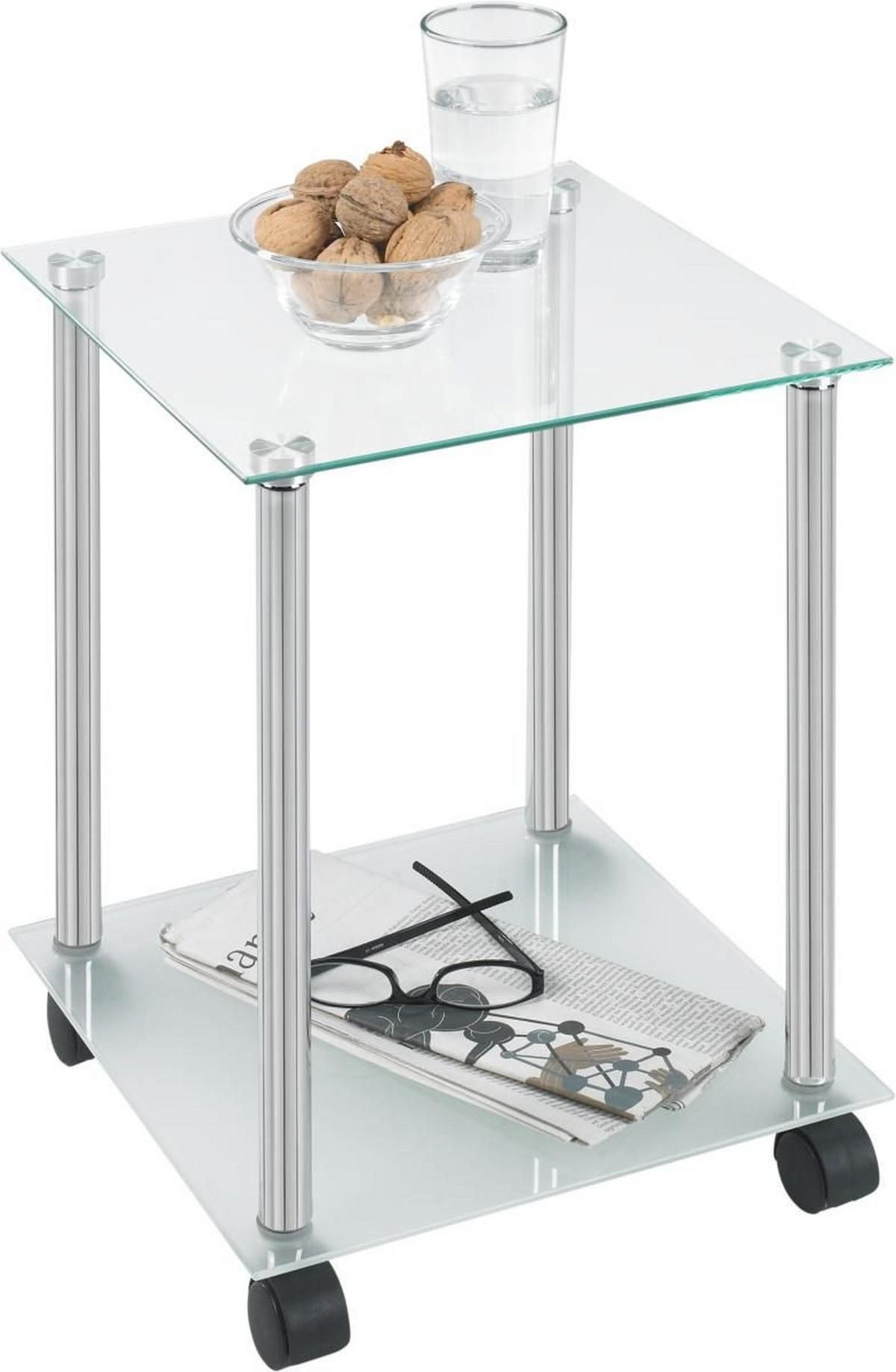 BEISTELLTISCH in Metall, Glas 34/34/45 cm  - Chromfarben, Design, Glas/Kunststoff (34/34/45cm) - Boxxx