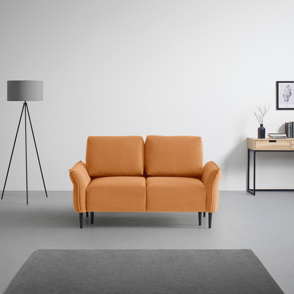 2-SITZER-SOFA Cord Orange  - Schwarz/Orange, Modern, Holz/Textil (150/85/92cm) - MID.YOU