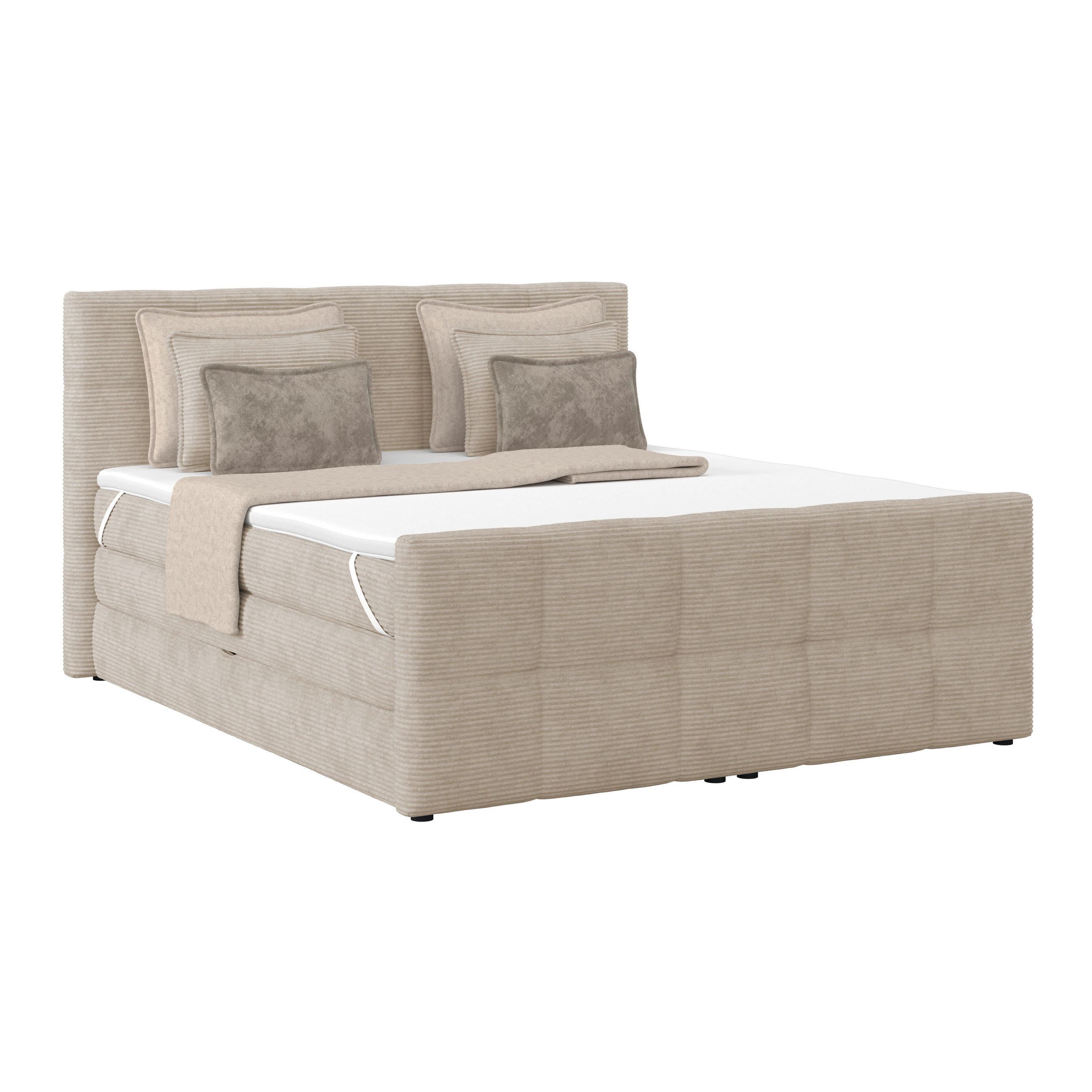 BOXSPRINGBETT 160/200 cm,  in Beige, gepolstertes Kopfteil, Bettkasten, Topper, Matratzen, H3 + H3 = fest  - Beige, KONVENTIONELL, Holz/Holzwerkstoff (160/200cm)
