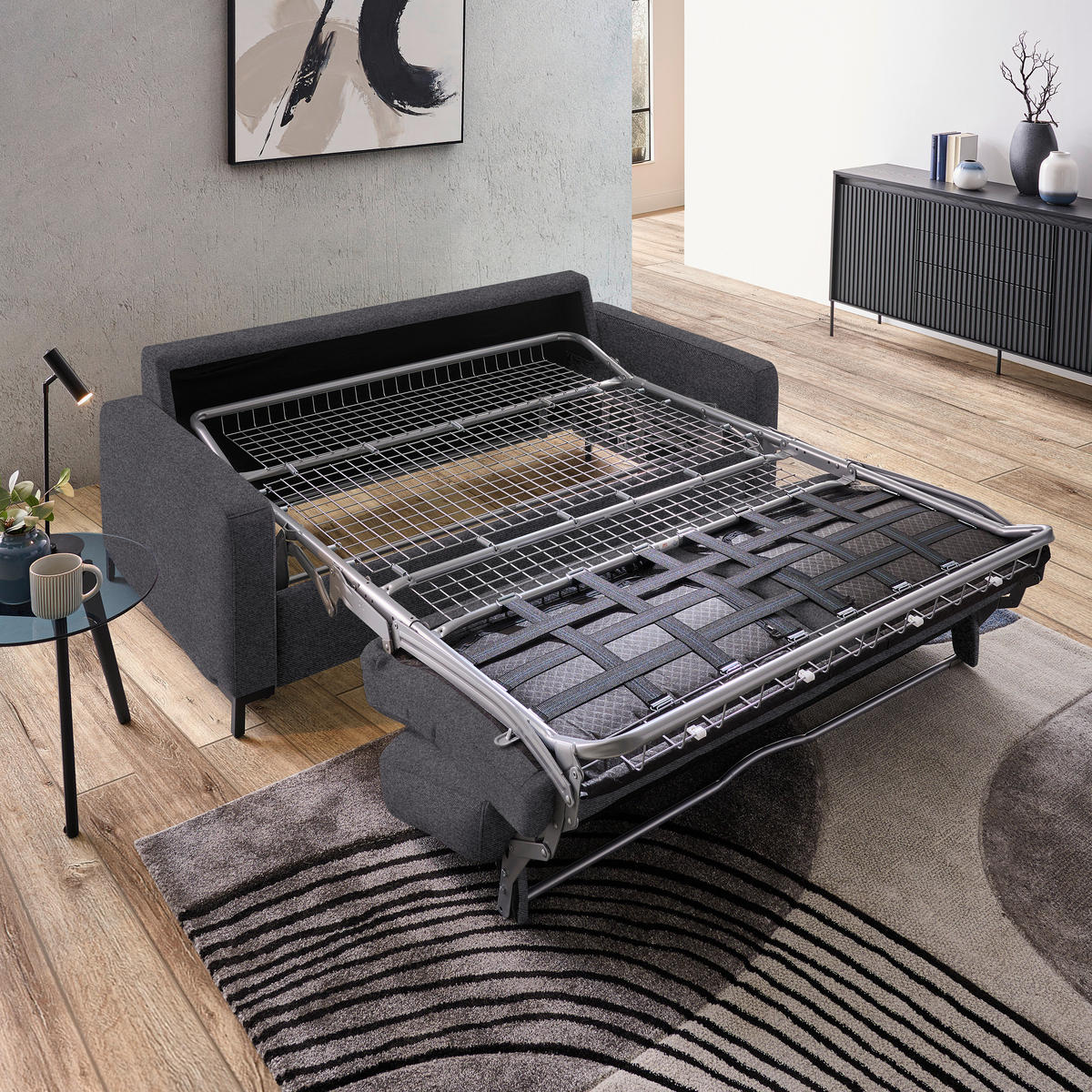 SCHLAFSOFA in Textil Dunkelgrau  - Dunkelgrau/Schwarz, Konventionell, Textil/Metall (187/84/97cm) - Welnova