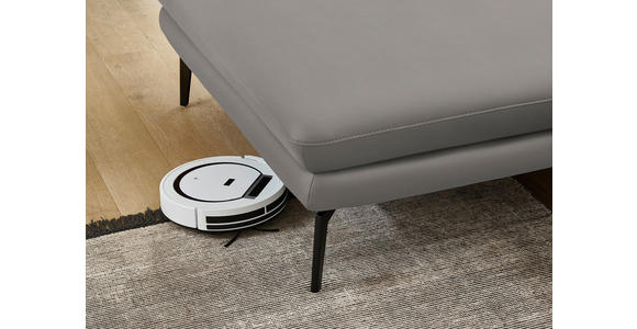 ECKSOFA in Echtleder Silberfarben 180/310 cm - Silberfarben/Schwarz, Design, Leder/Metall (180/310cm) - Dieter Knoll