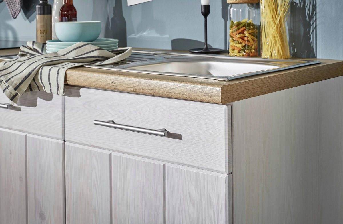 Eckküche Anton Landhaus 220/172 cm  in Weiß, Lärchefarben  - Wildeiche/Edelstahlfarben, Basics, Holzwerkstoff/Metall (220/172cm) - Respekta