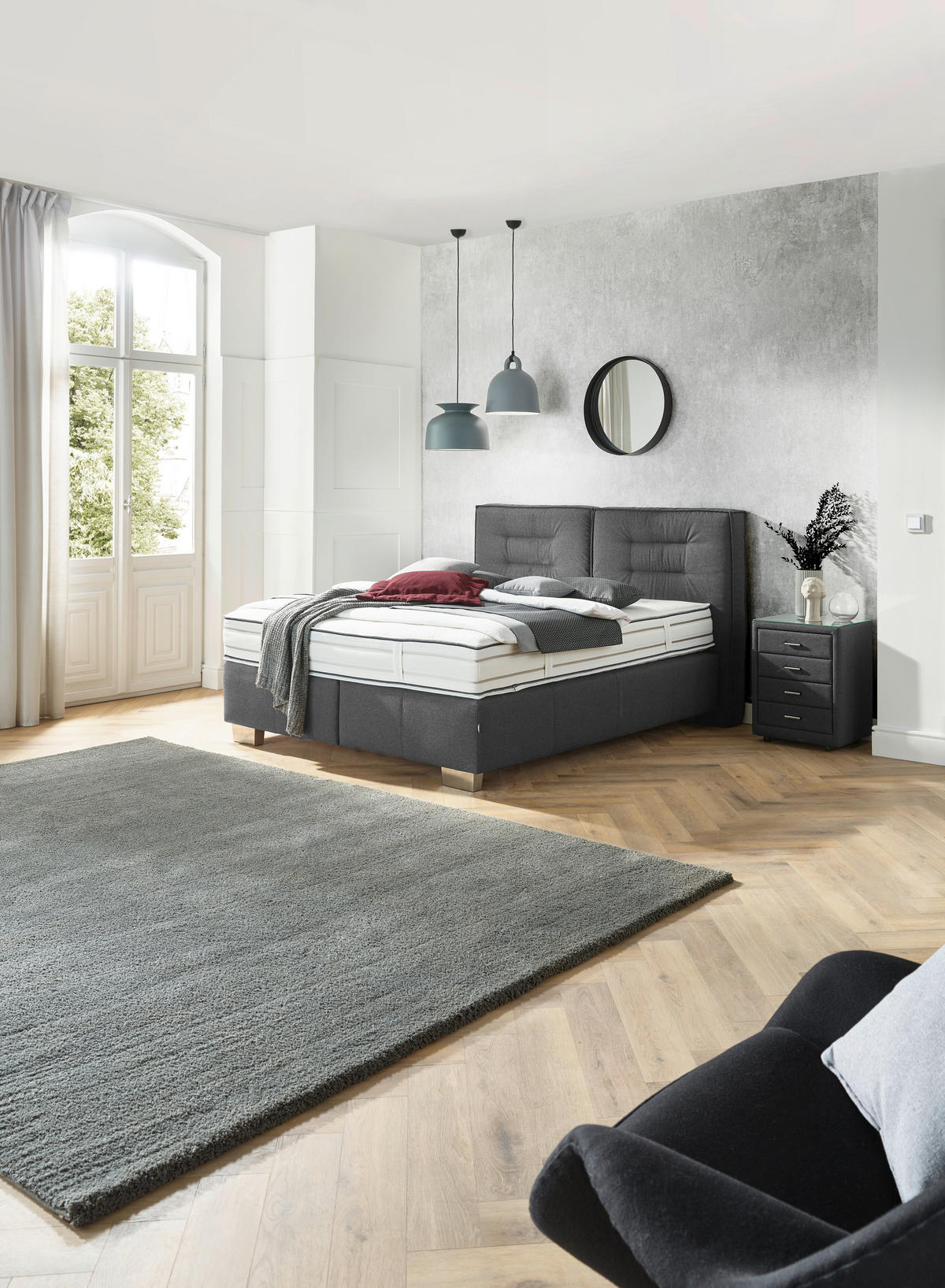 BOXSPRINGBETT 160/200 cm  in Grau  - Chromfarben/Grau, KONVENTIONELL, Textil (160/200cm) - Dieter Knoll