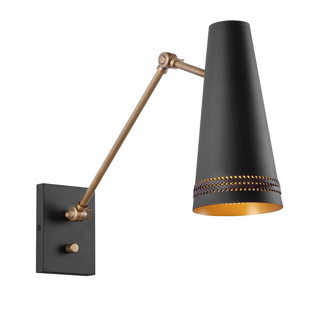 LED-WANDLEUCHTE    - Schwarz, Design, Leder/Metall (44,5/14,2/74,3cm) - Elstead Lighting