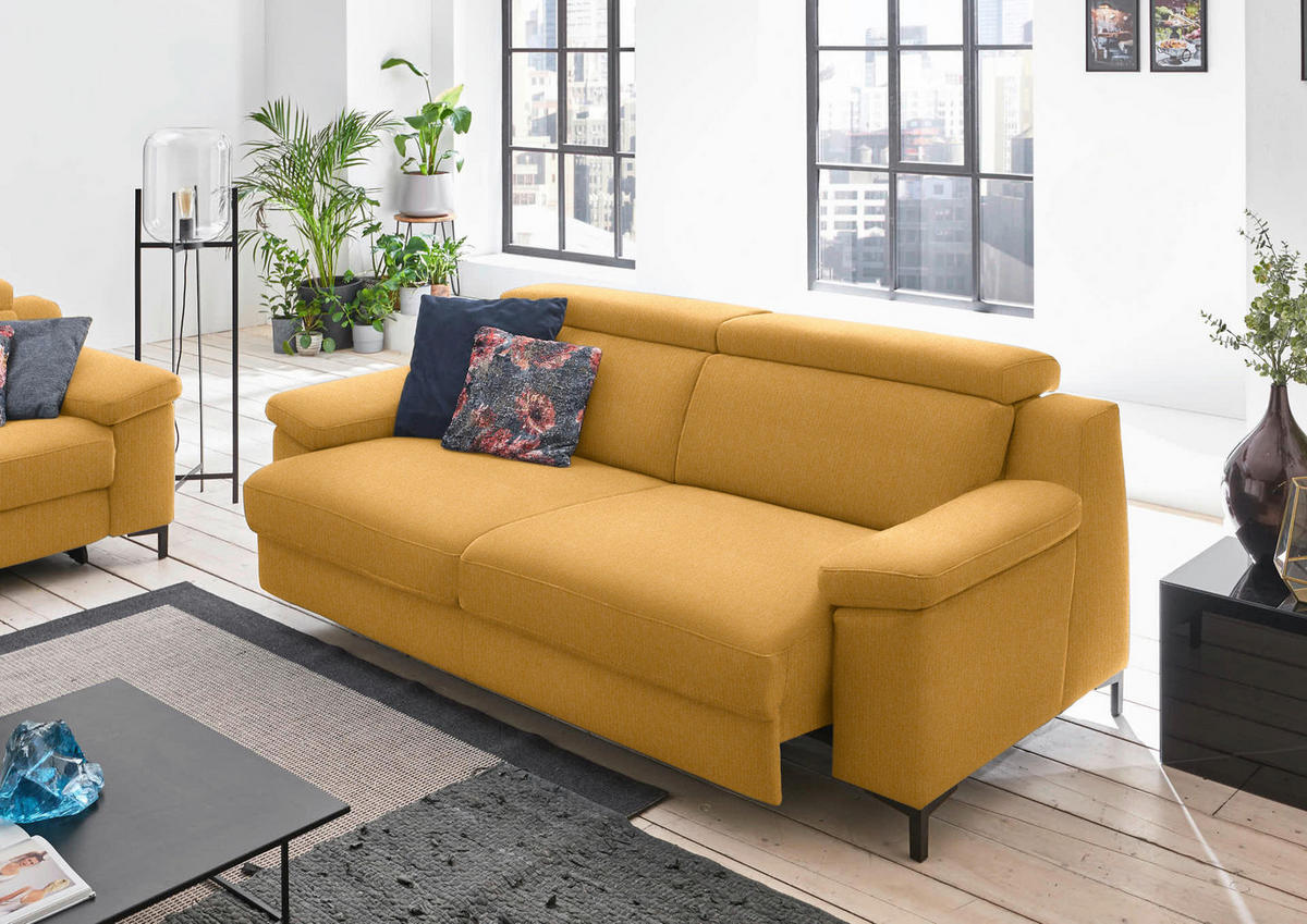 3-SITZER-SOFA in Chenille Gelb  - Gelb/Schwarz, Design, Textil/Metall (230/104/104cm) - Valdera